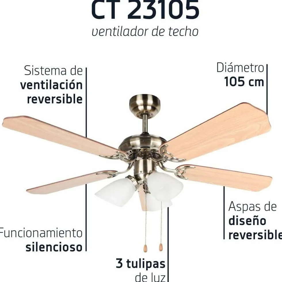 Orbegozo CT 23105 - Ventilador de techo con luz, 5 palas reversibles, diámetro 105 cm, potencia de 55 W y 3 velocidades