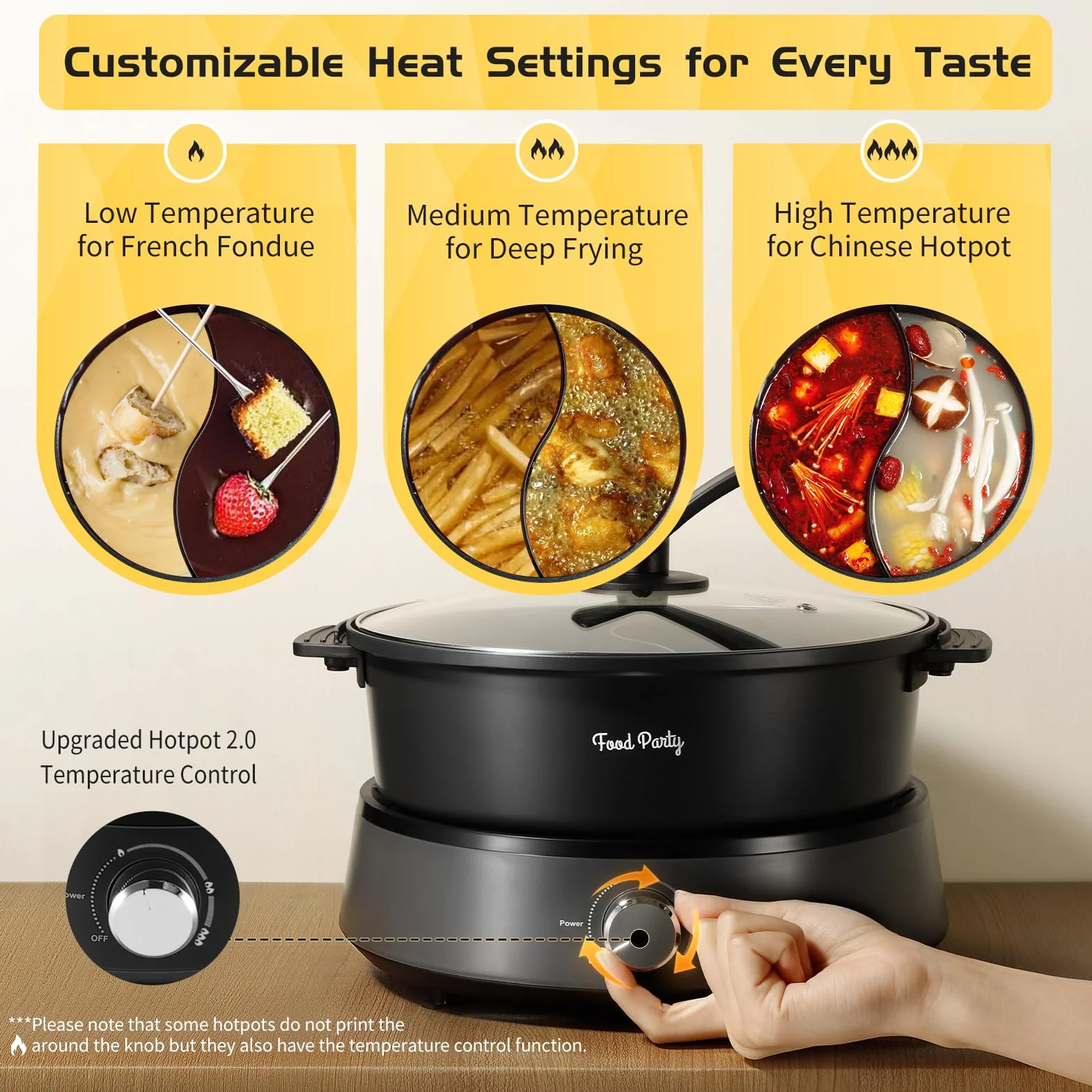 Food Party Olla Hot Pot Eléctrico 4L 220V 1350W Separable Fondue Shabu Shabu