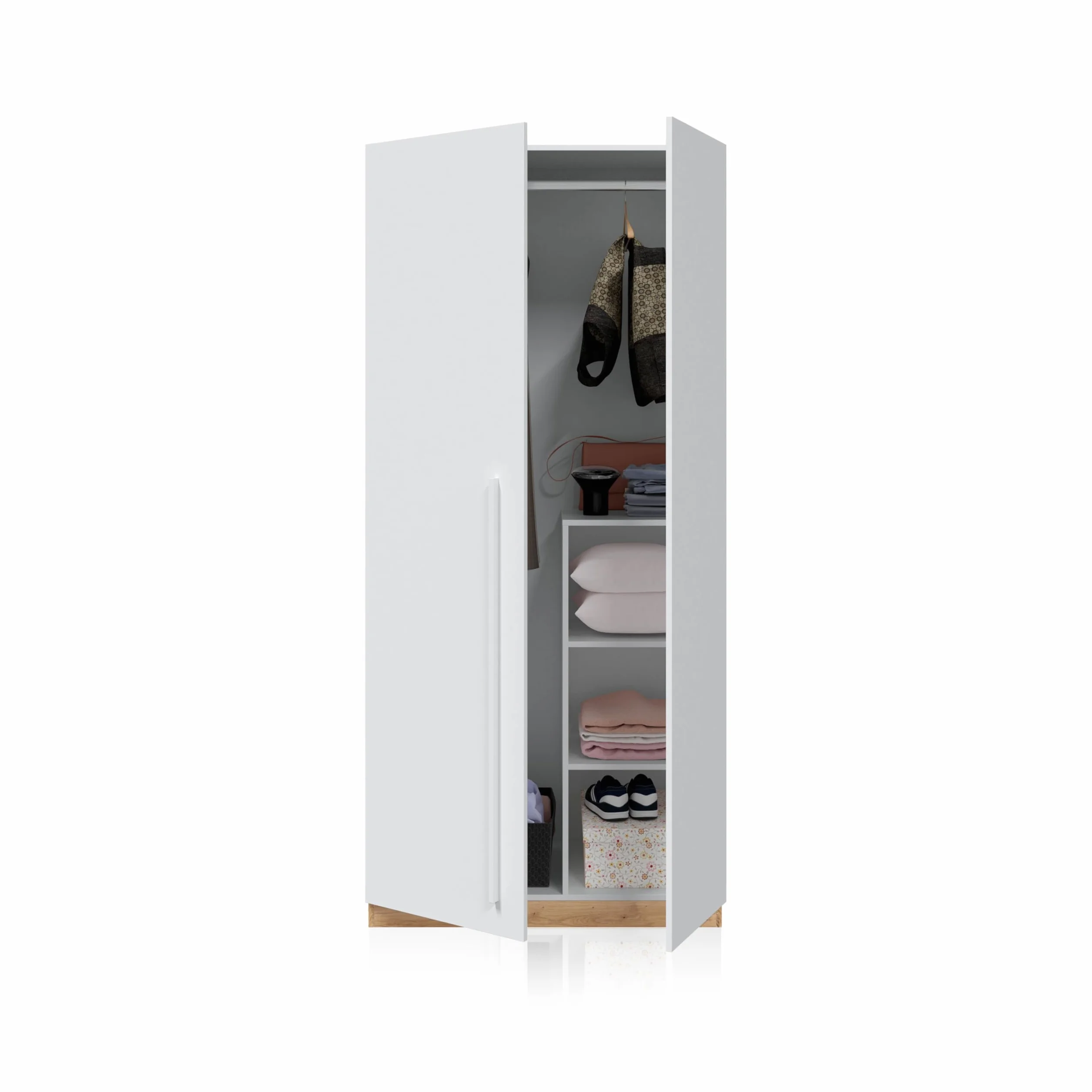 duehome | Armario Juvenil, Infantil, Armario Individual, Modelo Dess, Acabado en Color Blanco Artik y Roble Nodi, Medidas: 90 cm (Ancho) x 200 cm (Alto) x 52 cm (Fondo)