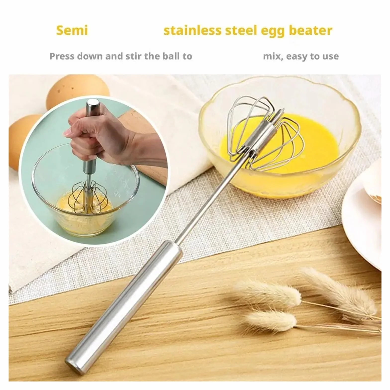 Batidora manual de huevos acero inoxidable for batir y mezclar crema sin esfuerzo(12inch)