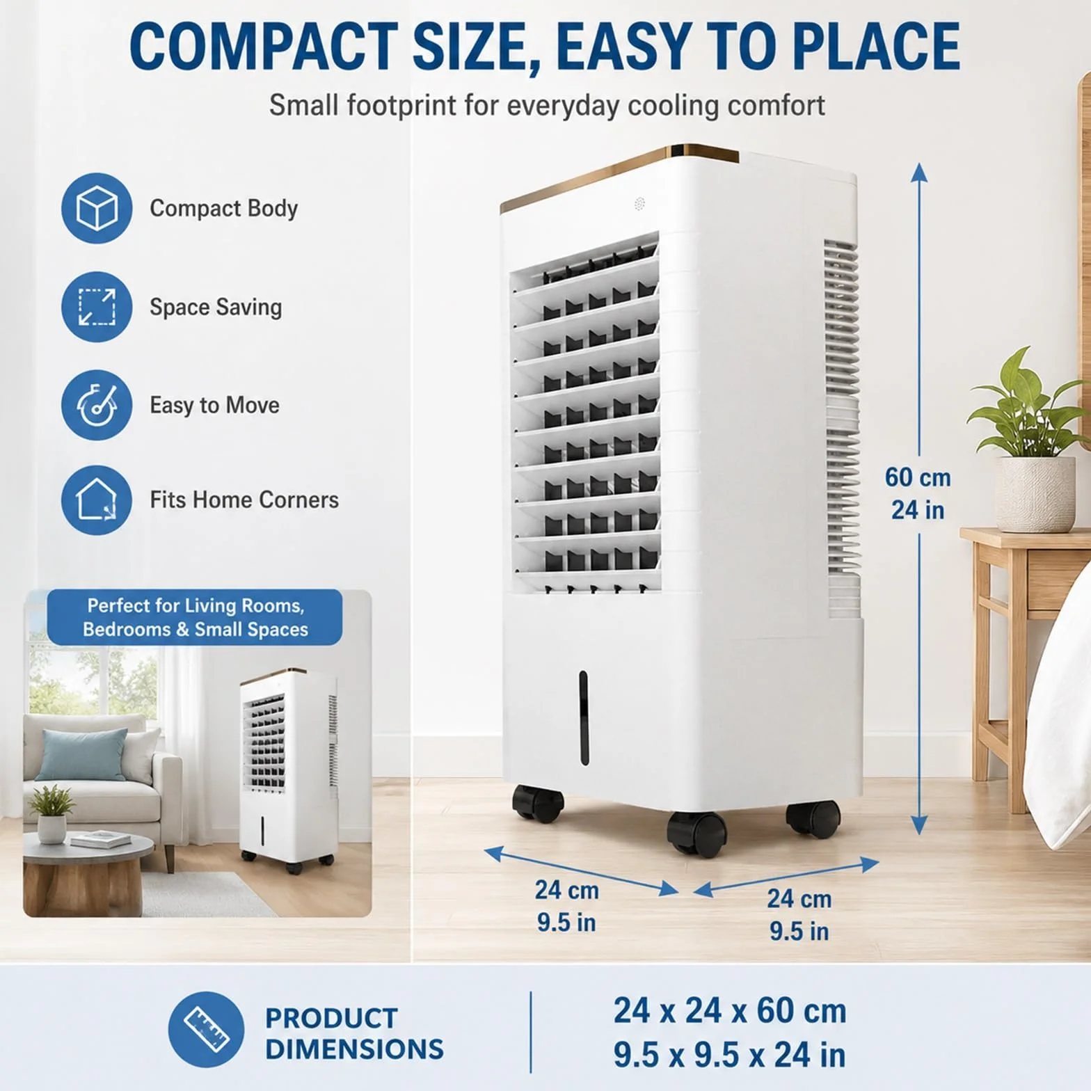 Climatizador Evaporativo con Depósito de Agua y Control Remoto para Dormitorio y Oficina