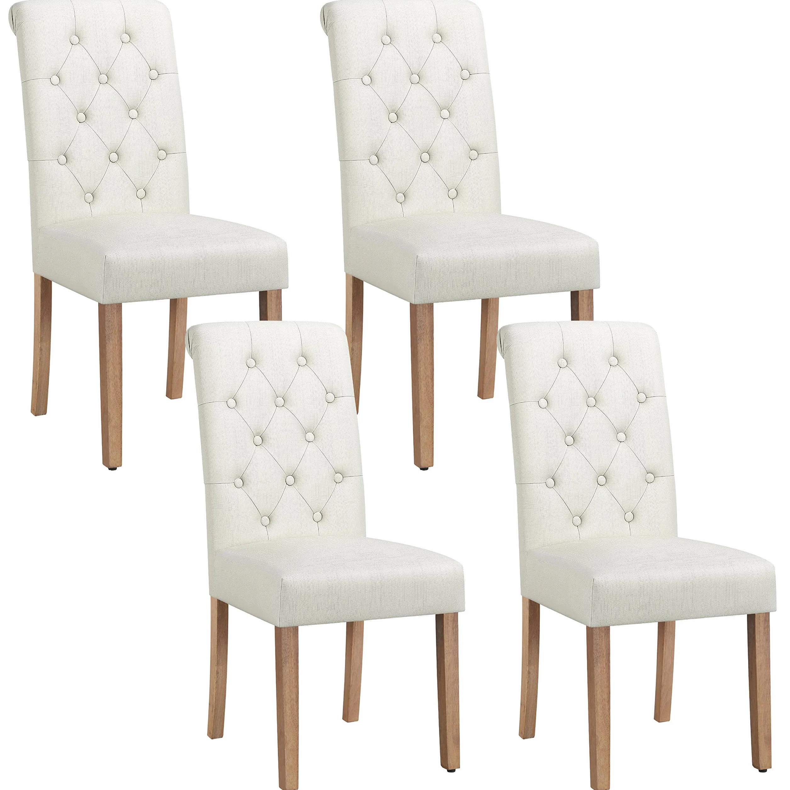 Yaheetech Set de 4 Piezas Silla de Comedor Clásico Patas de Madera Tapizadas en Beige Ergonómicas y Robustas