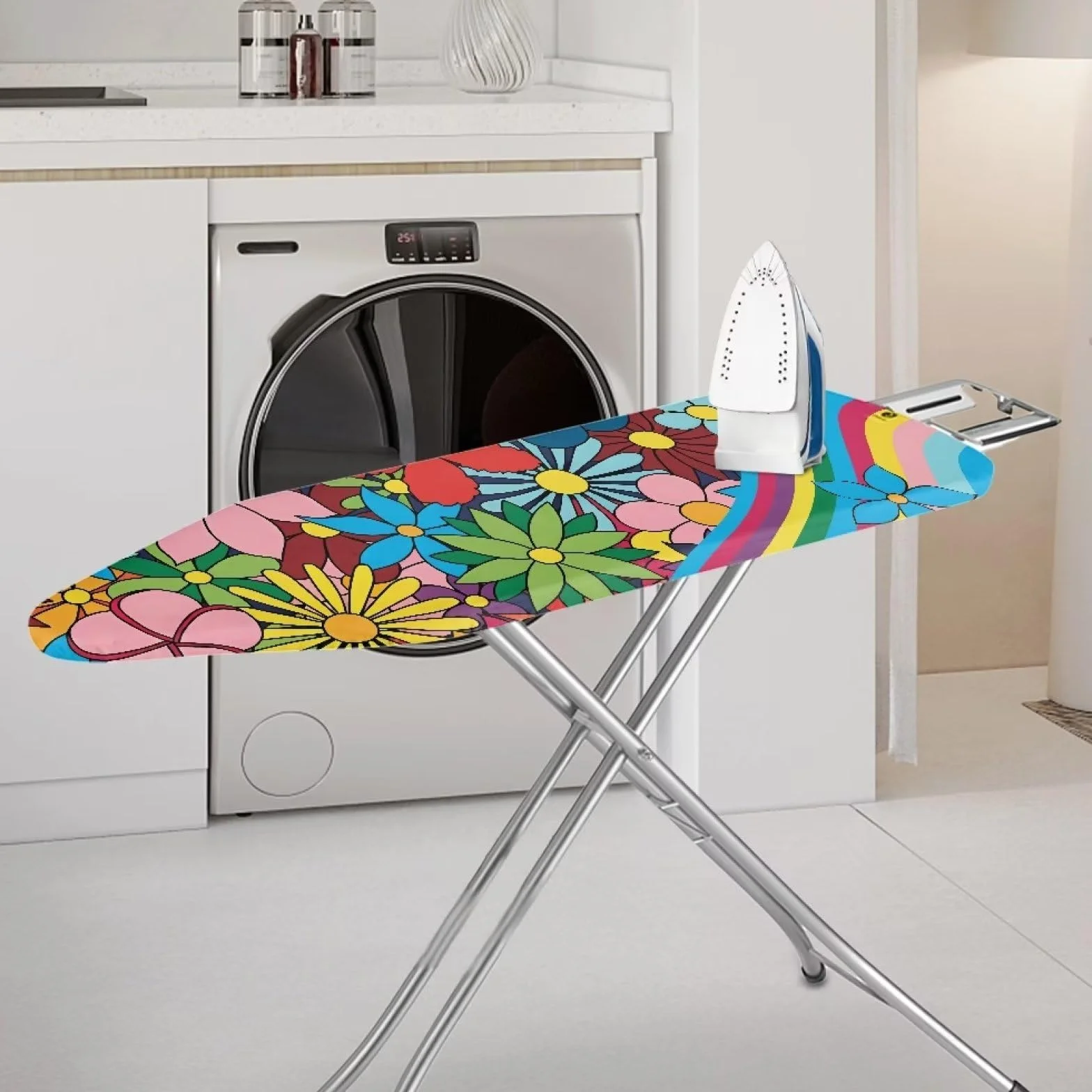 ZDCUSTOM Funda para tabla de planchar con estampado floral de margaritas abstractas para mujeres y niñas, 15 x 54 pulgadas, tamaño estándar, acolchado grueso con borde elástico, decoración duradera
