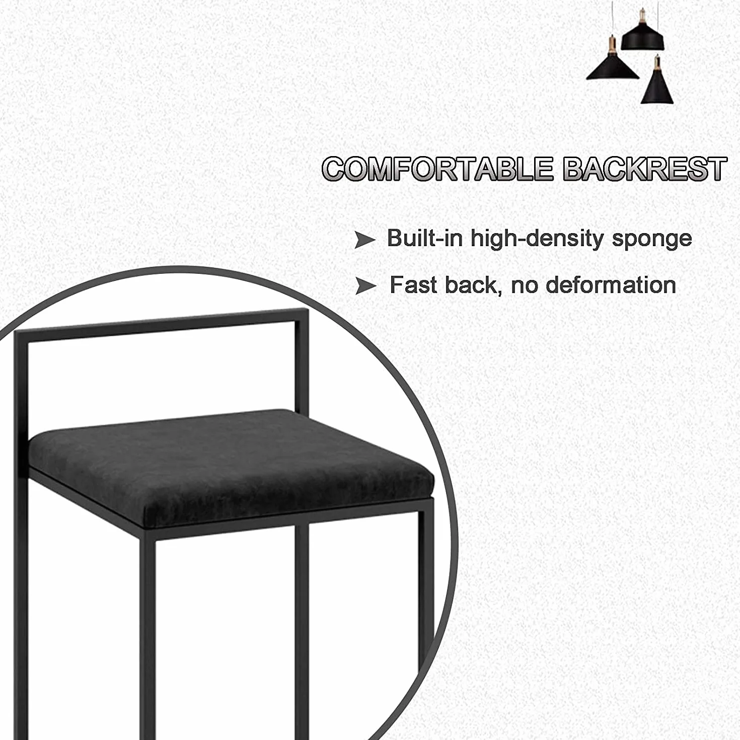 Juego de 2 taburetes de bar modernos de 65 cm/75 cm de altura, elegantes sillas de cocina con respaldo, diseño de 4 patas, color negro elegante, perfecto para el hogar y el bar