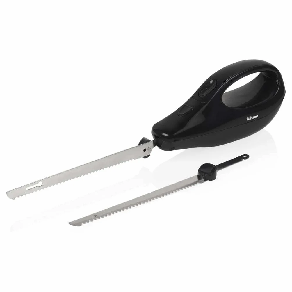Tristar EM-2107 Cuchillo eléctrico para todo tipo de alimentos, set de 2 cuchillas extraíbles y fáciles de usar y limpiar, sistema de seguridad, 120 W