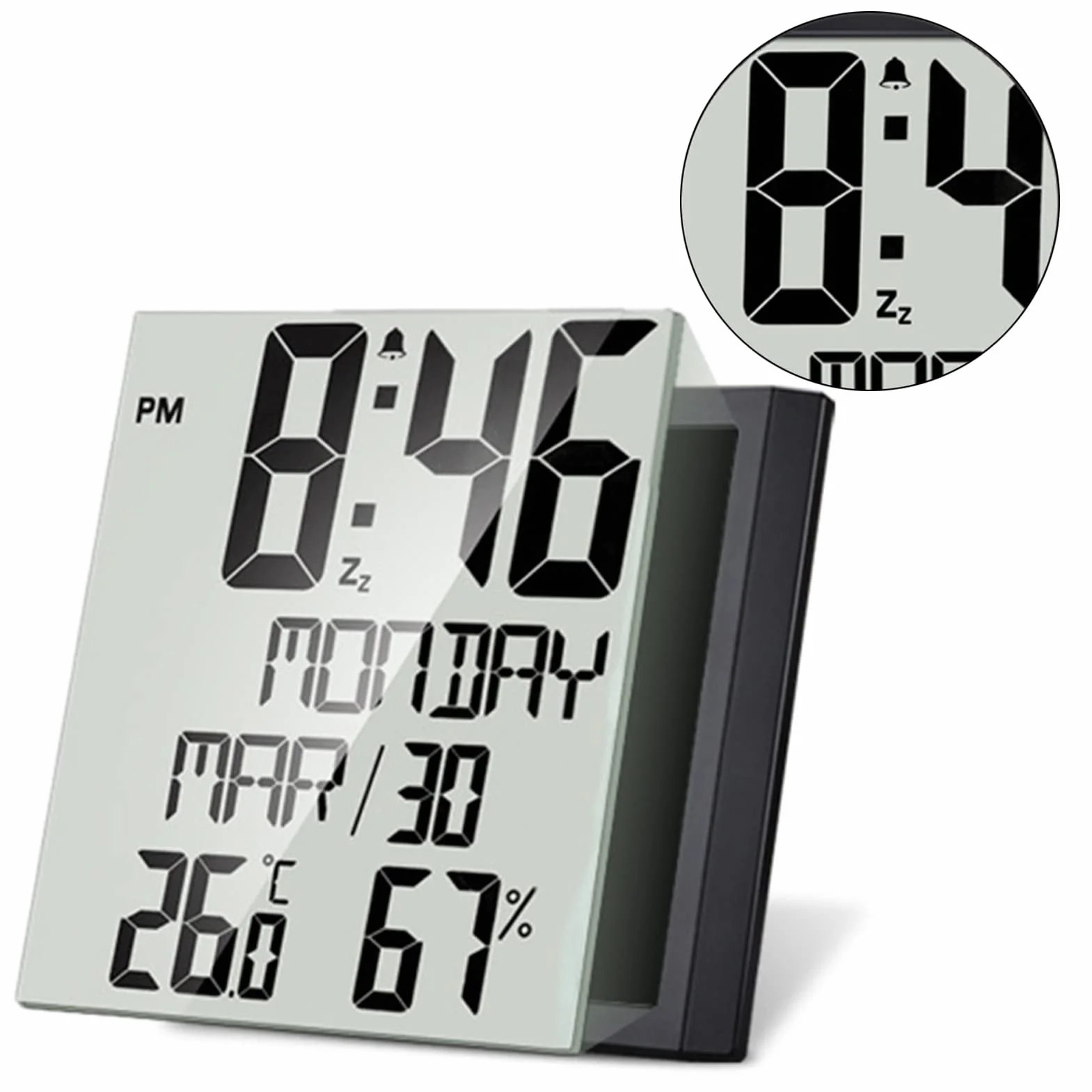 ThreeH Reloj Digital de Pared Reloj de Escritorio con Temperatura Humedad Fecha Semana Gran Pantalla Calendario Despertador a Pilas Mayores