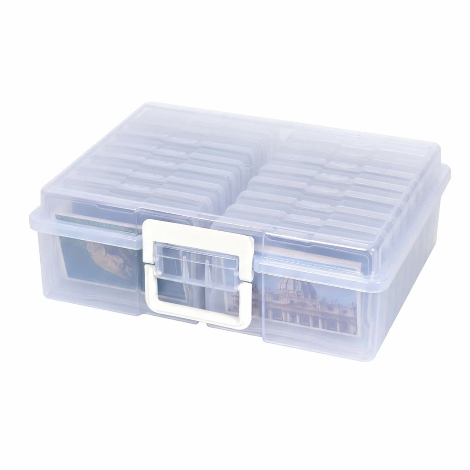 Cajas de almacenamiento de fotos transparentes para manualidades con 16 cajas pequeñas, cubierta de plástico resistente a impactos para fotos, grano