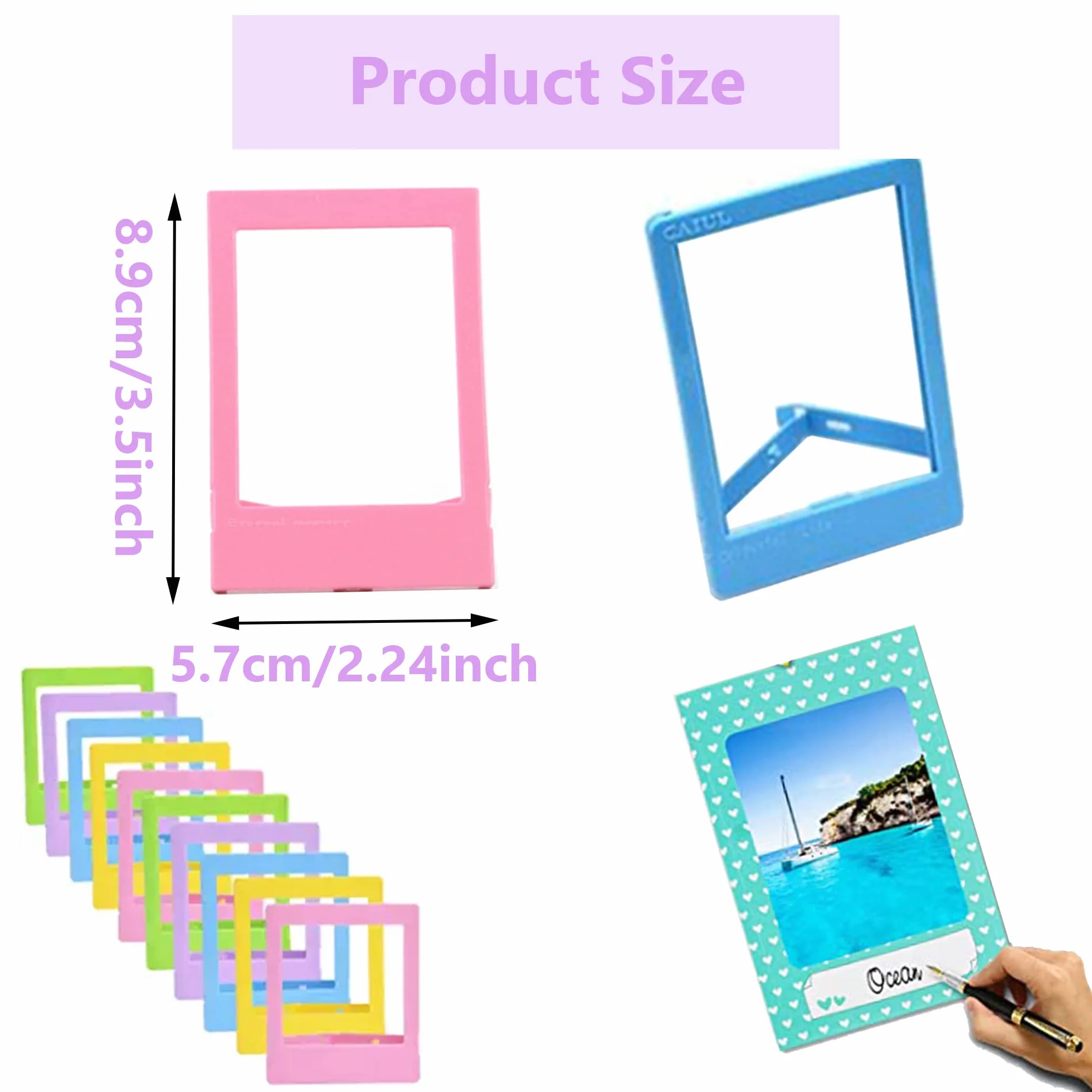 15pcs Mini Marco Polaroid+ 40pzas Pegatinas Álbum de Fotos 8,9 * 5,7 cm Mini Marco de Fotos Marco de Fotos de plástico para cámara instantánea Compatible con Instax Mini 11/Mini 9 etc.