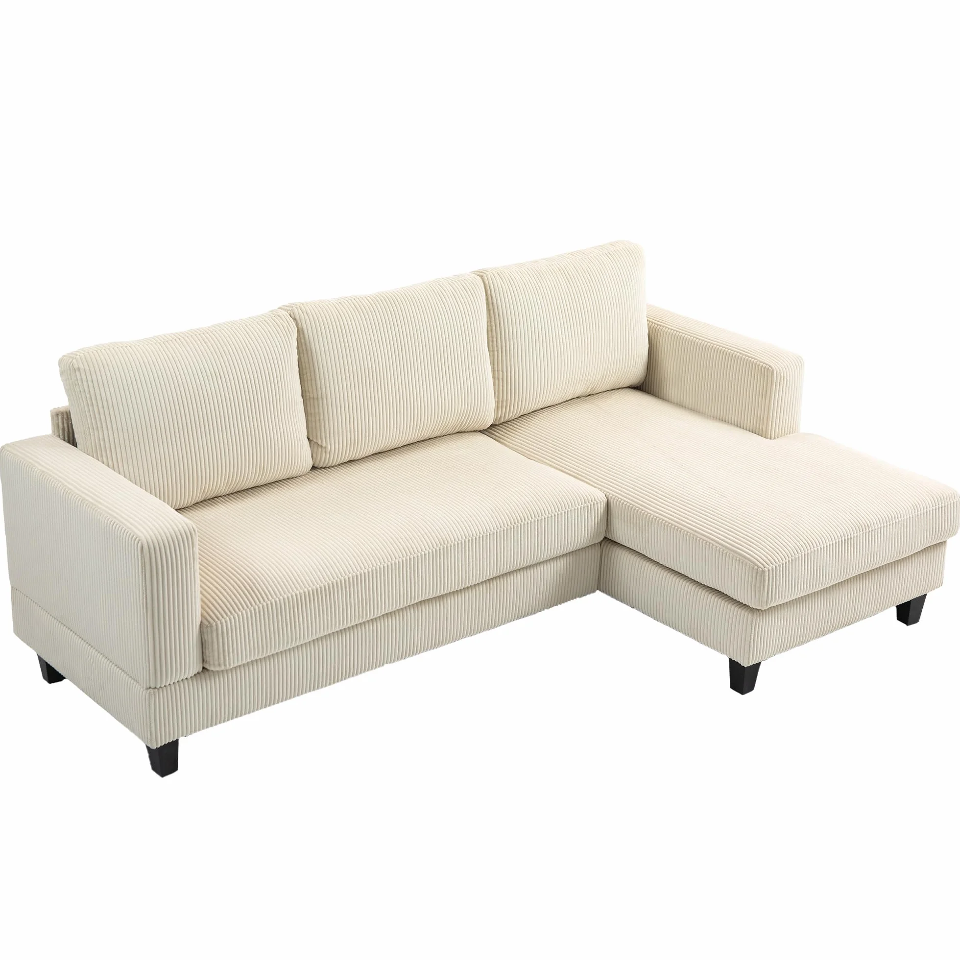 HOMCOM Sofá Chaise Longue, Sofá de 3 Plazas en Forma de L, Tapizado en Pana, Asiento y Respaldo Acolchados, para Salón, 214x134x87 cm, Beige