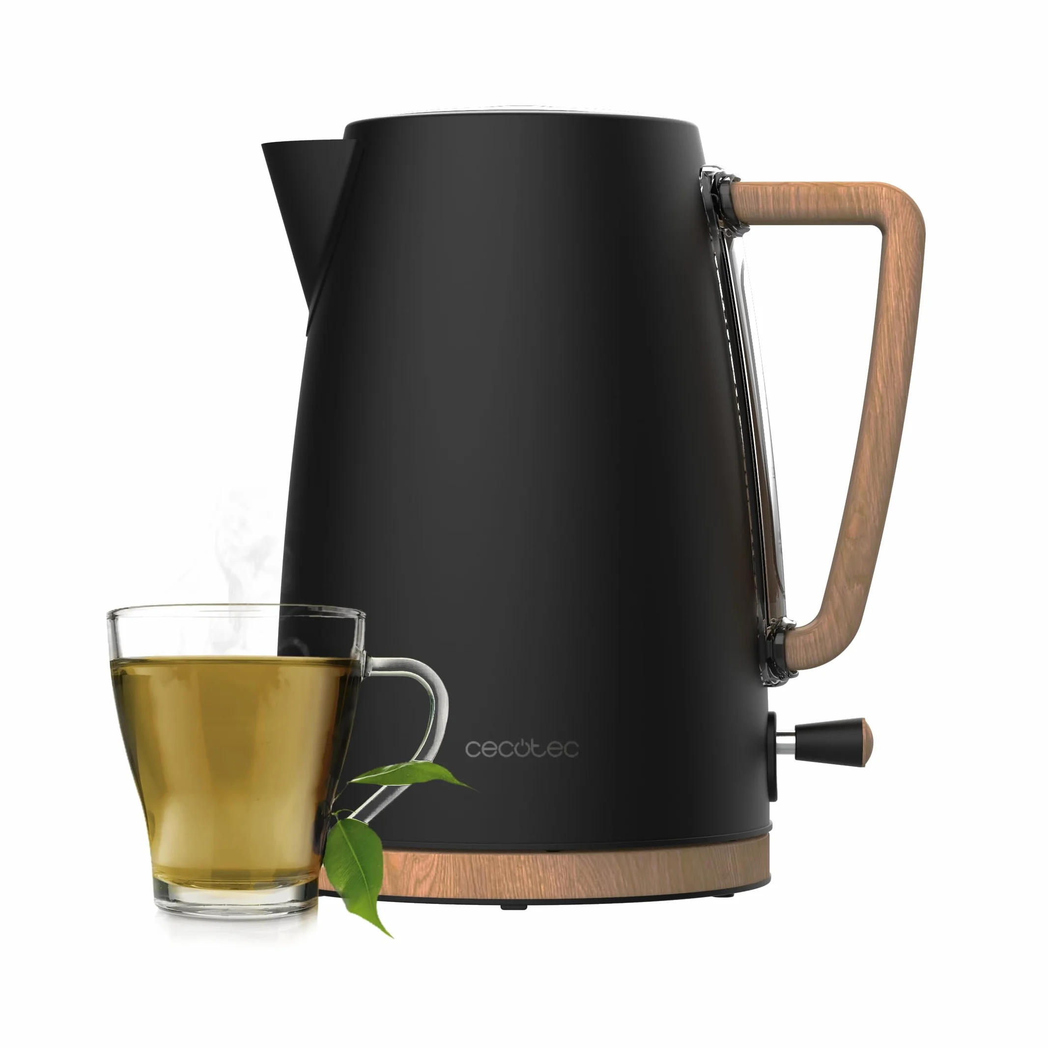 Cecotec Hervidor de Agua Eléctrico ThermoSense 200 Woody, 1,7 Litros, 2200 W, Fabricado en Acero inoxidable, Diseño elegante, Base con giro 360º, Filtro antical desmontable y lavable