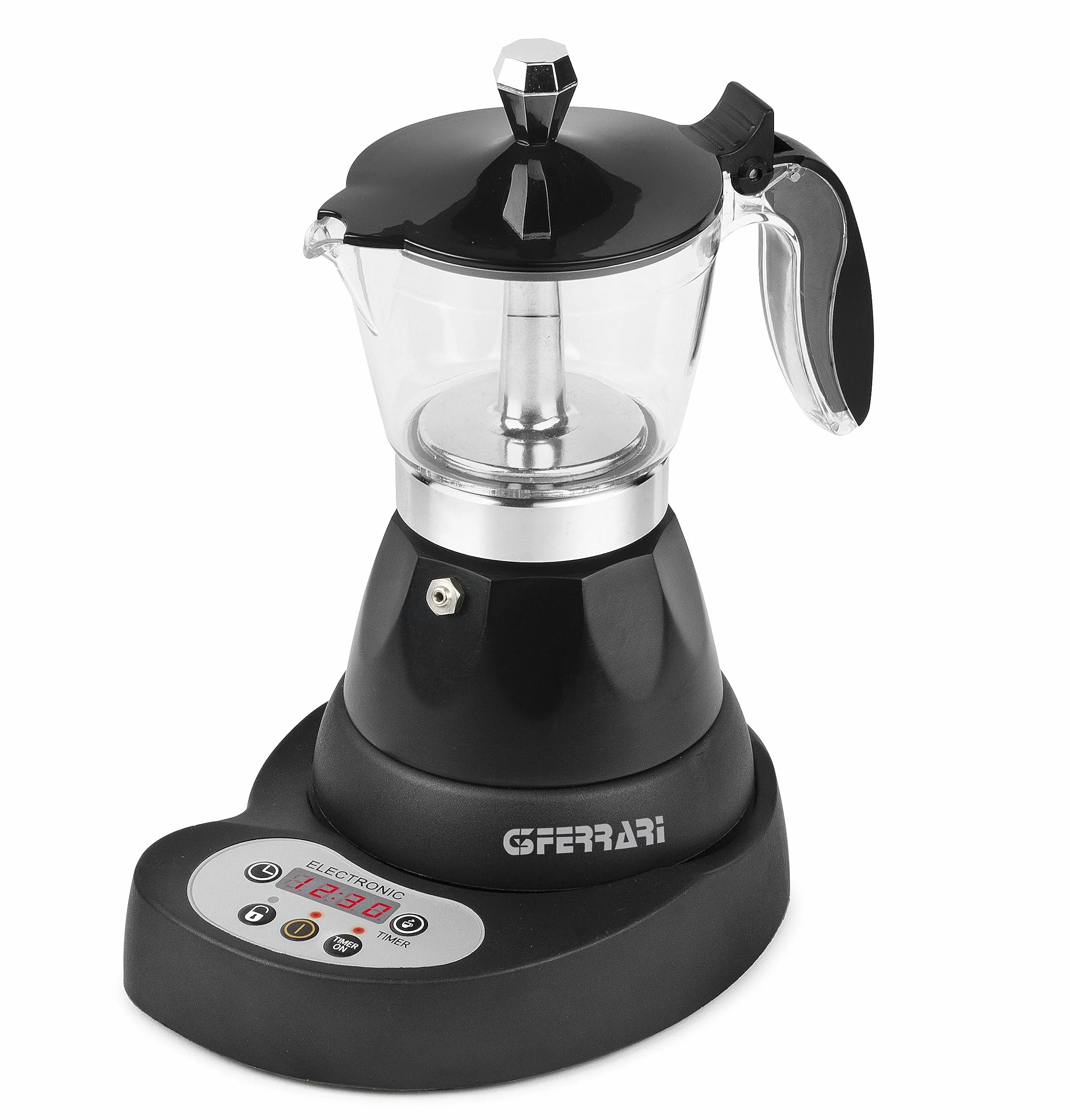G3 Ferrari G10045 Risveglio Espresso - Cafetera moka eléctrica programable, 400 W, 3 tazas, aluminio, negro
