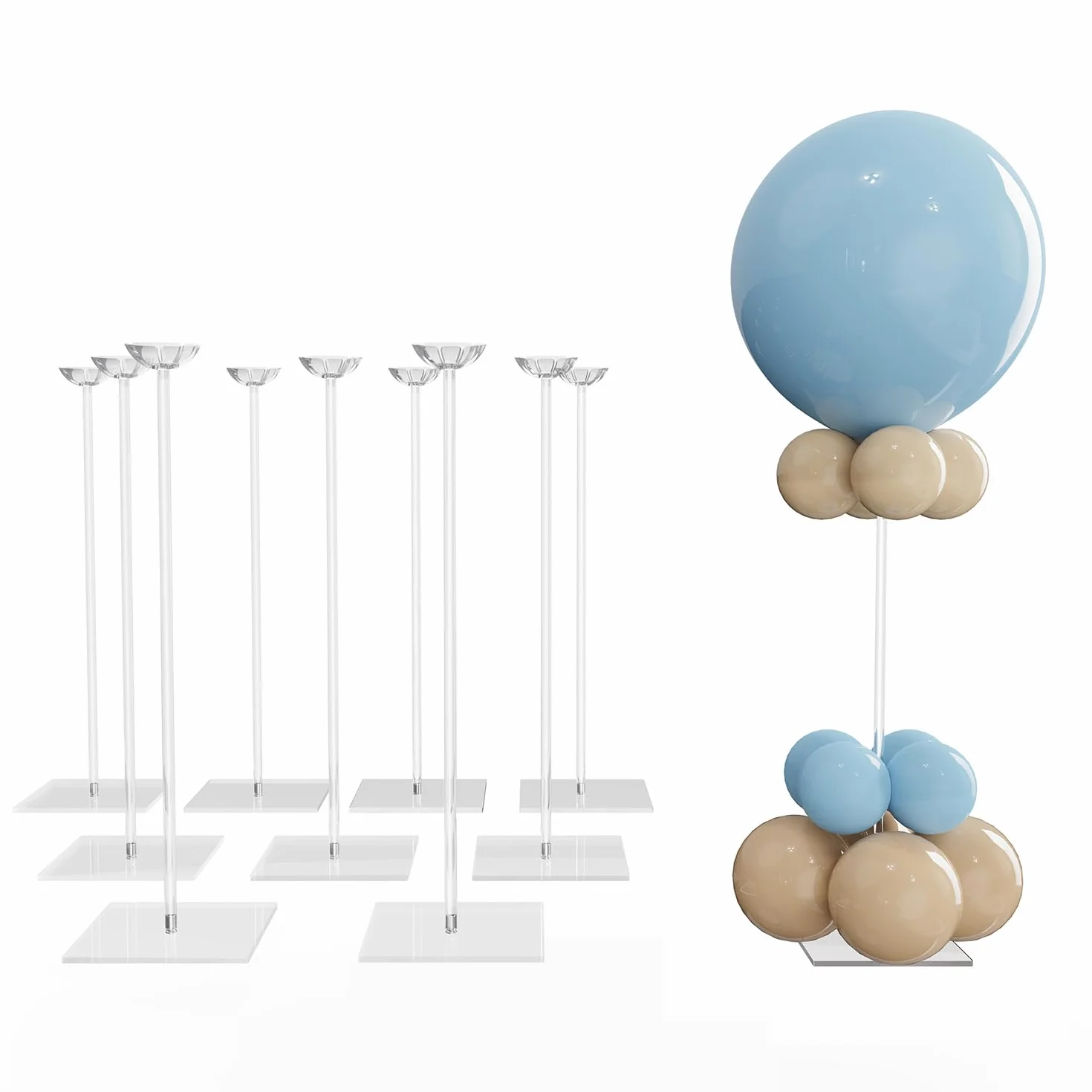 YALLOVE Juego de 10 Soportes de Globos para Mesa Acrílico, 60cm Altura | Transparente, Reutilizable para Decoración de Cumpleaños Aniversario Boda Fiesta