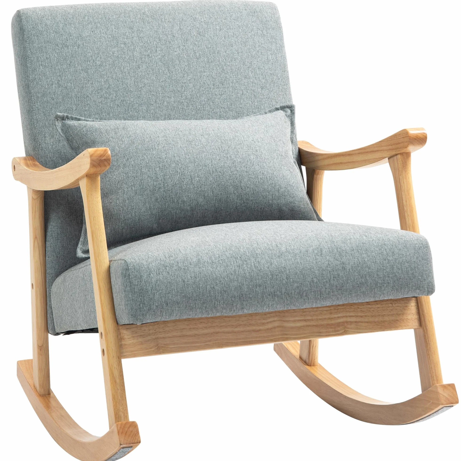HOMCOM Silla Mecedora Moderna Mecedora para Lactancia con Cojín Lumbar Respaldo Amplio y Base de Madera Carga 120 kg Sillón Relax para Salón Dormitorio Gris Claro