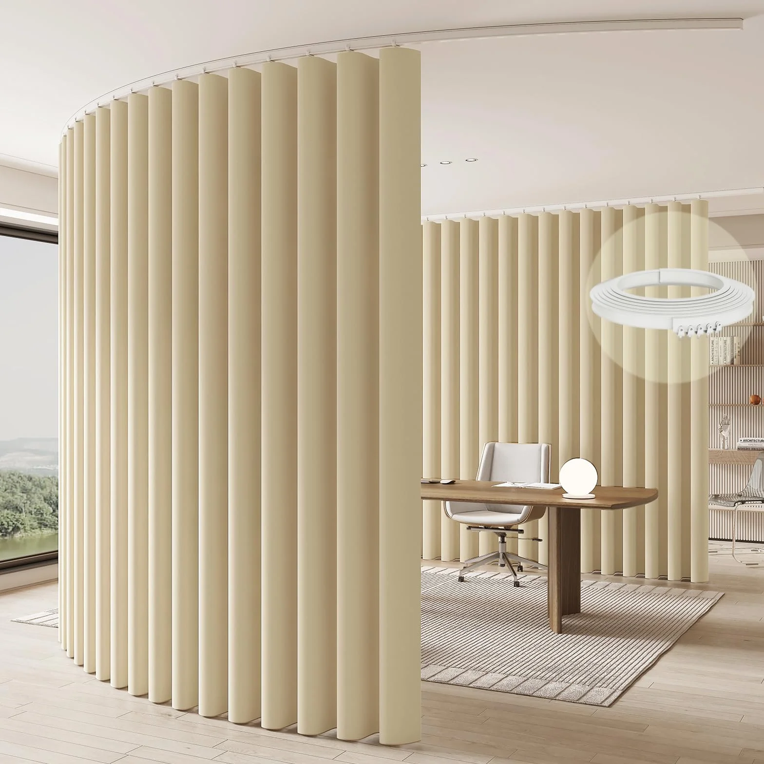 JILRON Cortina divisora para habitación, montaje en techo con rieles, separador de habitación para protección de vista flexible (Amarillo claro - H213 x B270 cm)