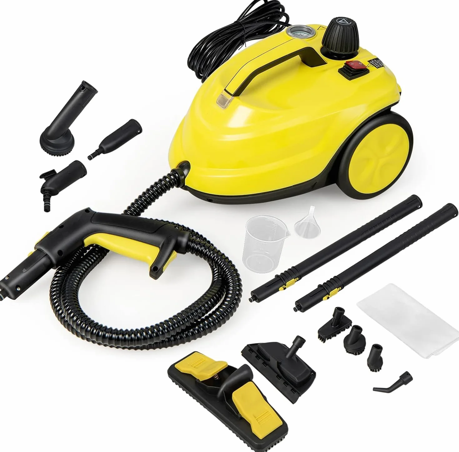 GOPLUS Limpiador a Vapor de 2000 W, Máquina de Limpieza de 1,8 L de Capacidad de Agua con 15 Accesorios, Escoba de Vapor para Alfombras, Sofá, Vidrio y Manchas Difíciles (Amarillo)
