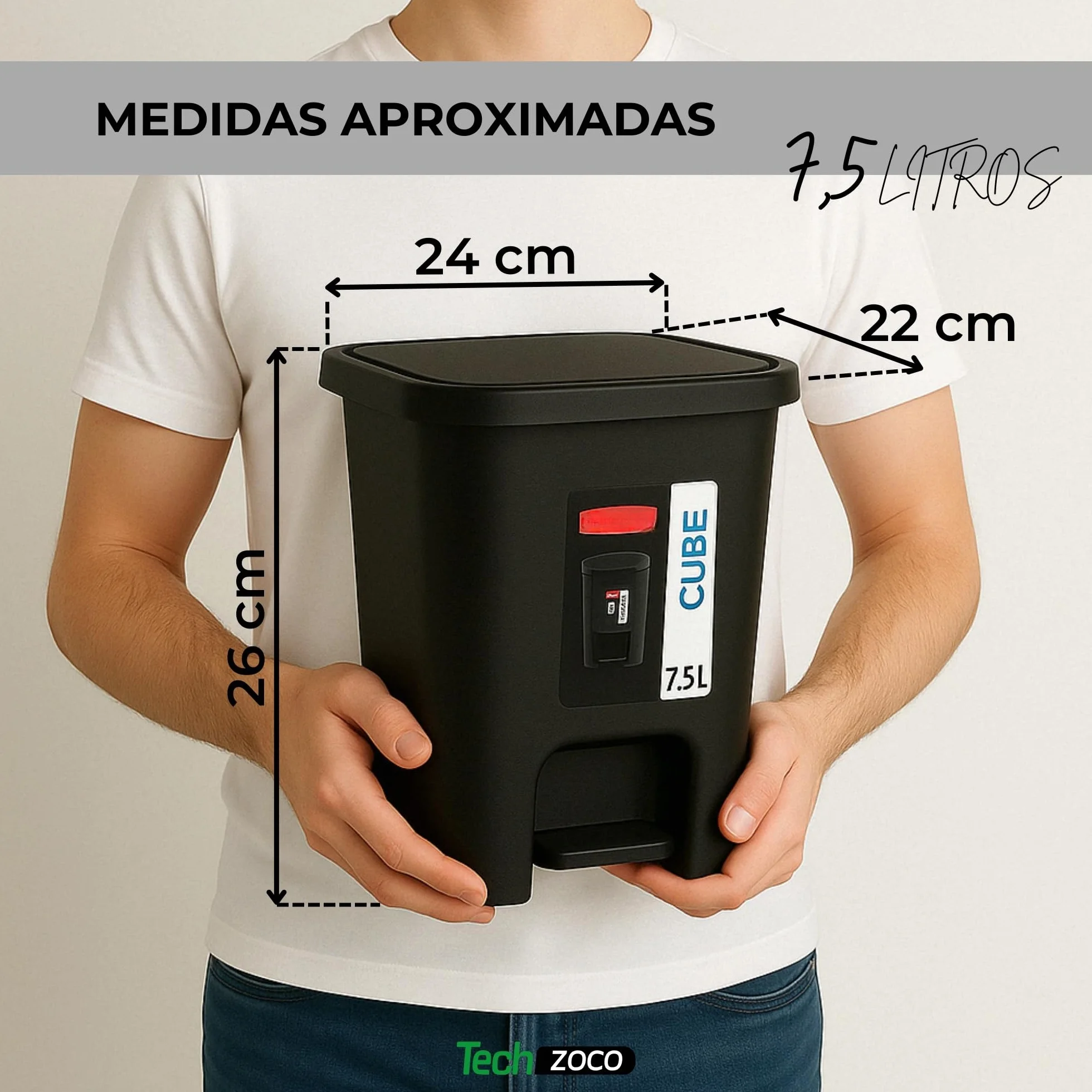 TECHZOCO Cubo basura plástico pedal 7.5 L Negro 25.5 cm alto