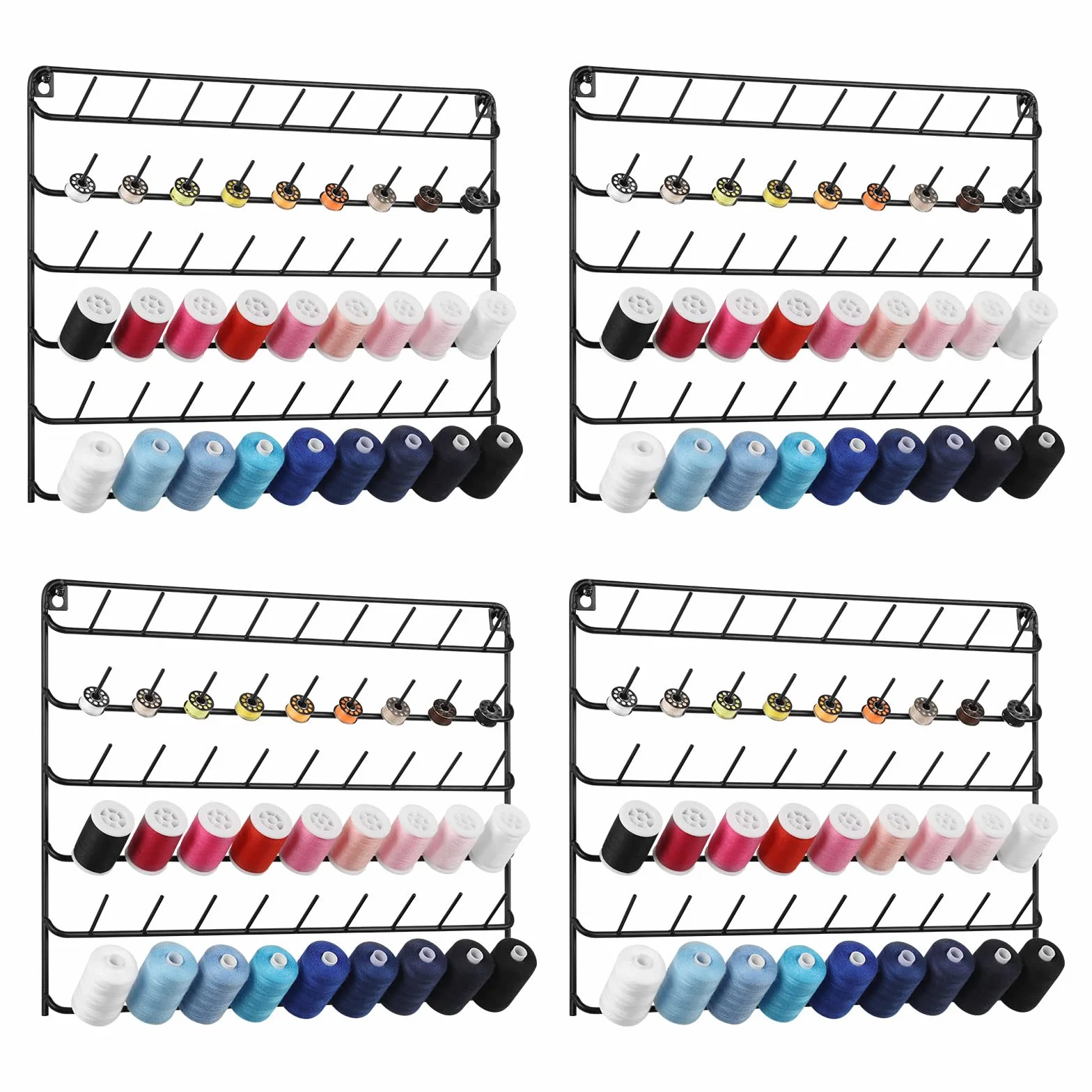 54 Soporte de Bobinas de carreter Set, Estante para Hilo de Coser, Organizador de Bobinas de Hilo, 6 Capas, Herramientas de Costura Artesanal para Acolchar, Bordar, Joyería (4, Negro)