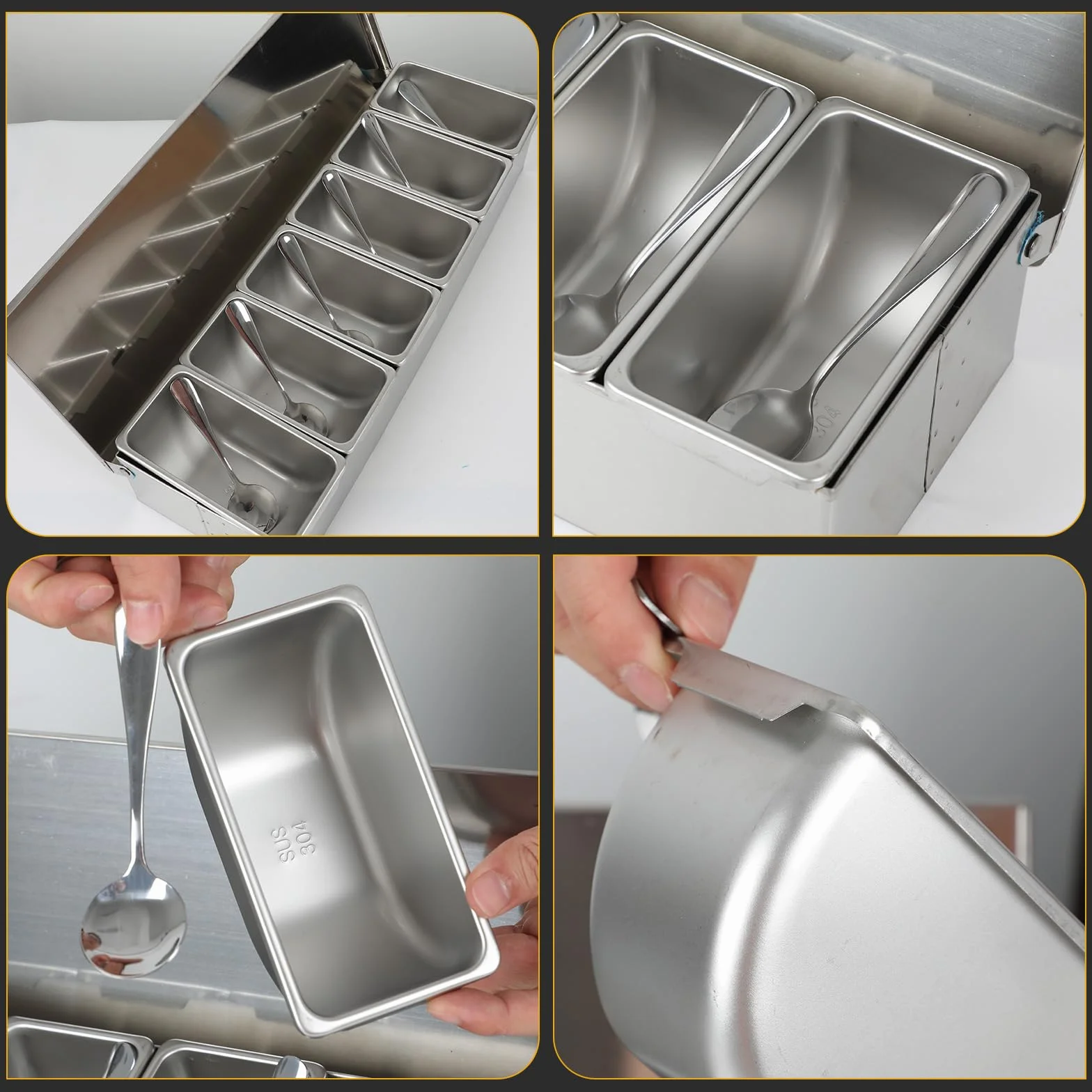 Caja de ingredientes para múltiples especias, recipiente de acero inoxidable con tapa, recipiente para ingredientes, bar para gastro, recipiente para barbacoa, accesorios para pizza, estación
