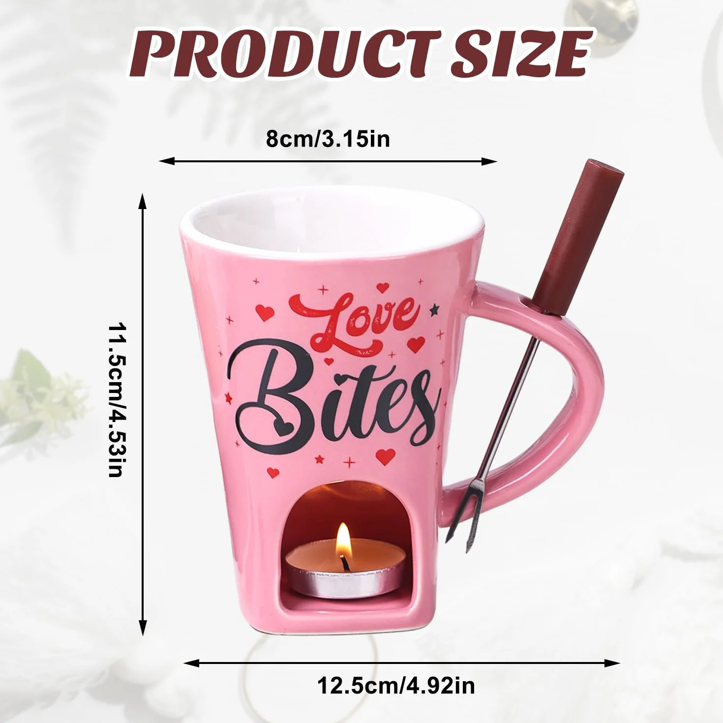 Juego de Fondue de Chocolate de Cerámica 200ML con Tenedor y Vela de Té