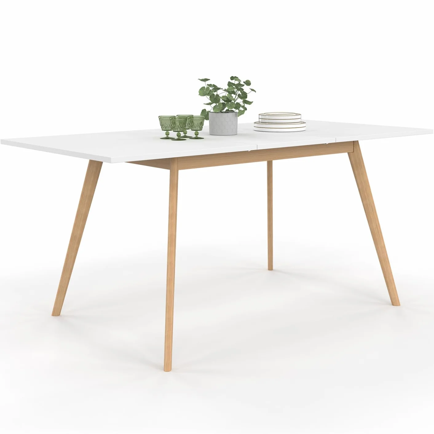 IDMarket – Mesa escandinava Extensible Rectangular Inga 4-8 Personas, 110-150 cm, Color Blanco