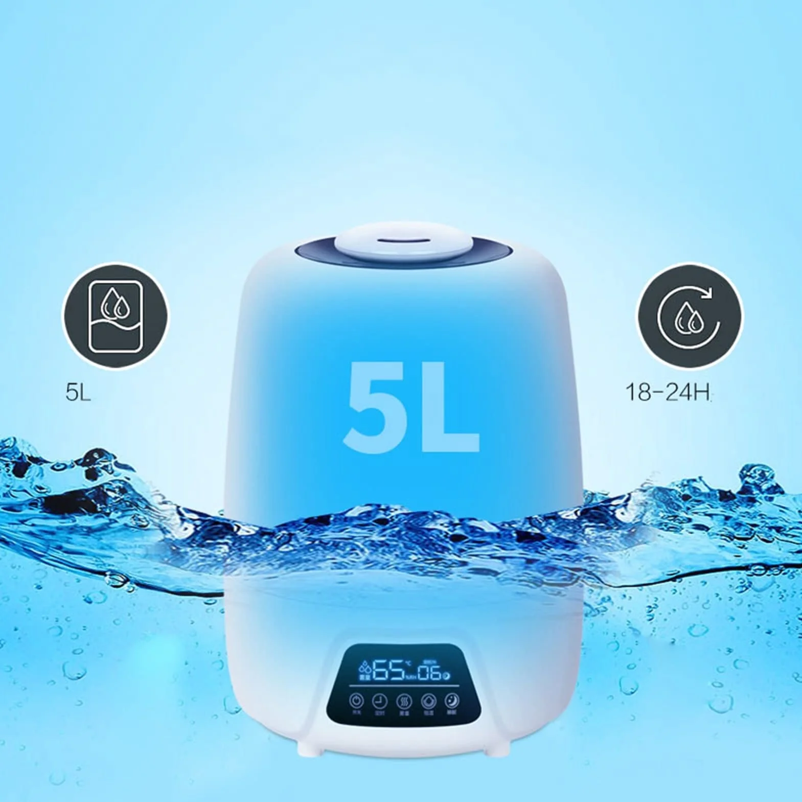 Humidificadores de Aire Humidificador silencioso del hogar Dormitorio 5L Humidificador de gran capacidad: humedad constante inteligente y apagado automático: humidificador de tiempo con bandeja de ace