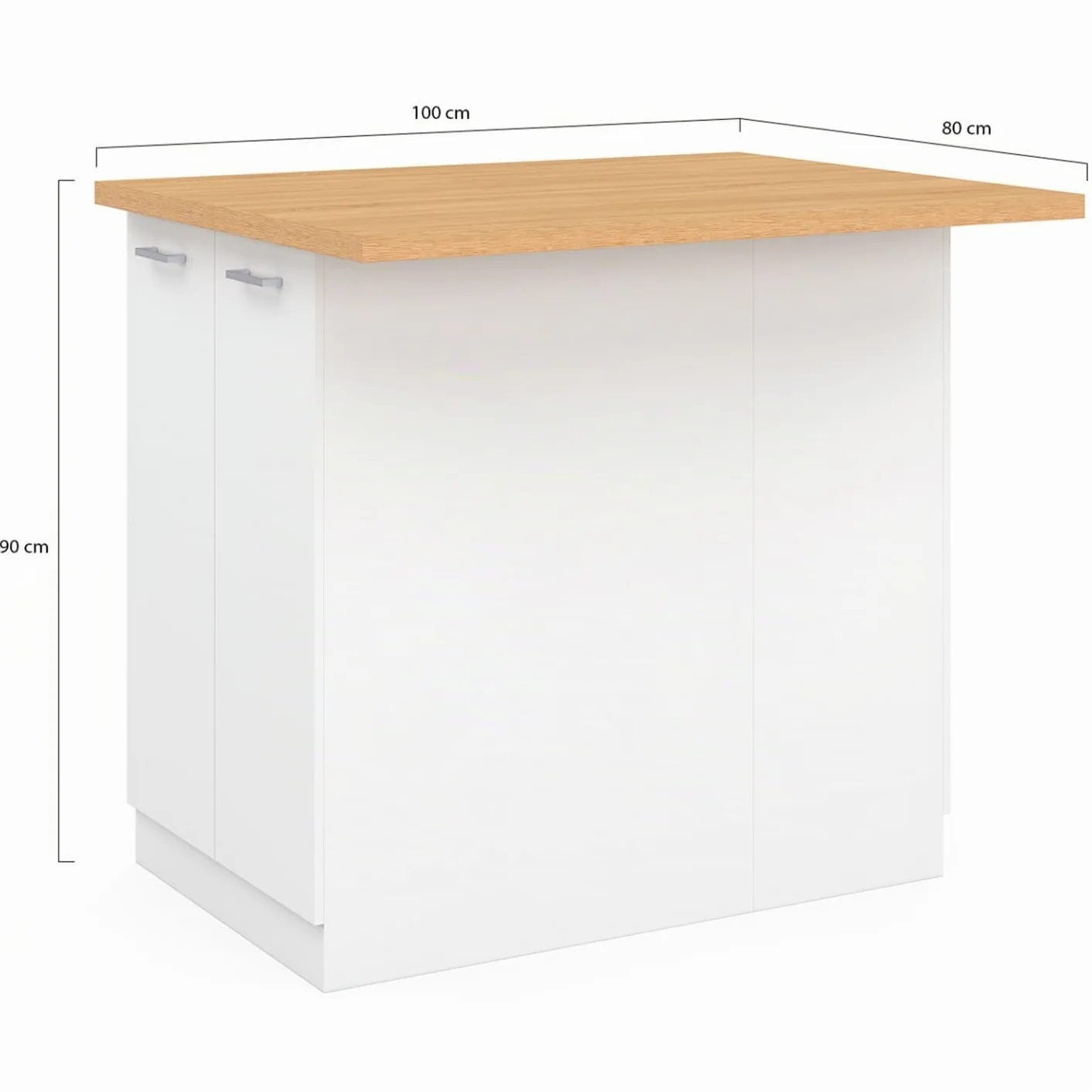 IDMarket - Ilot Central IVO 100 cm, color blanco con encimera de haya