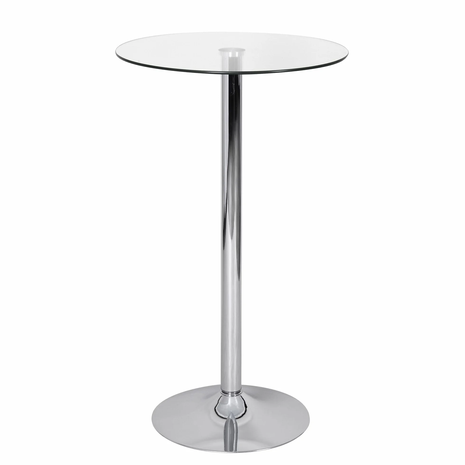 FineBuy Mesa Alta 60x60x105 cm Redonda Mesa de Bar Cristal de Seguridad Mesa bistró Plata, Mesa Moderna para Bar, Mesa de Fiesta de diseño Metal, Mesa Alta de Feria Cromo