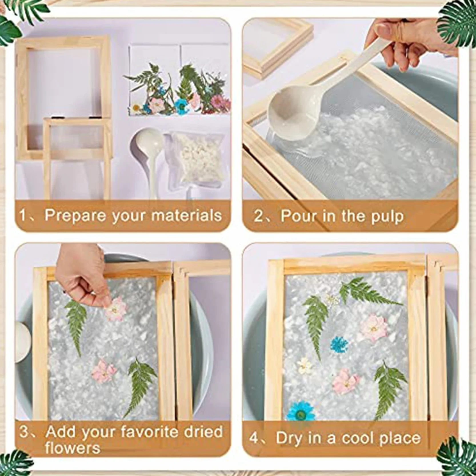 Kit de Pantalla para Hacer Moldes de Papel de Madera 3 Piezas Marcos 3 Tamaños Manualidades DIY