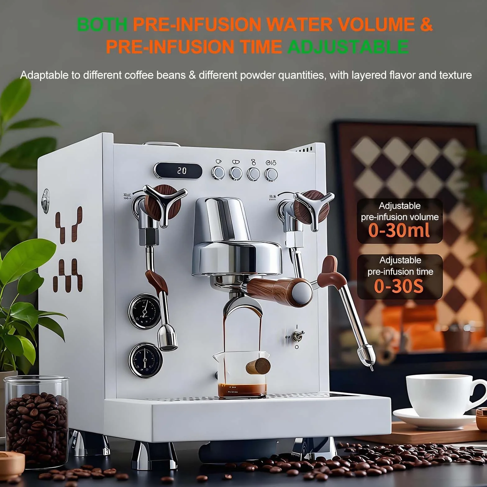 Vaporizador Y Espumador De Leche, Cafetera Espresso EléCtrica De 2850 W, 15 Bares De PresióN, con Caldera De LatóN De 1 L, DepóSito De Agua De PP De 1,6 L, Portafiltro De 58 Mm, Lanza De Vapor
