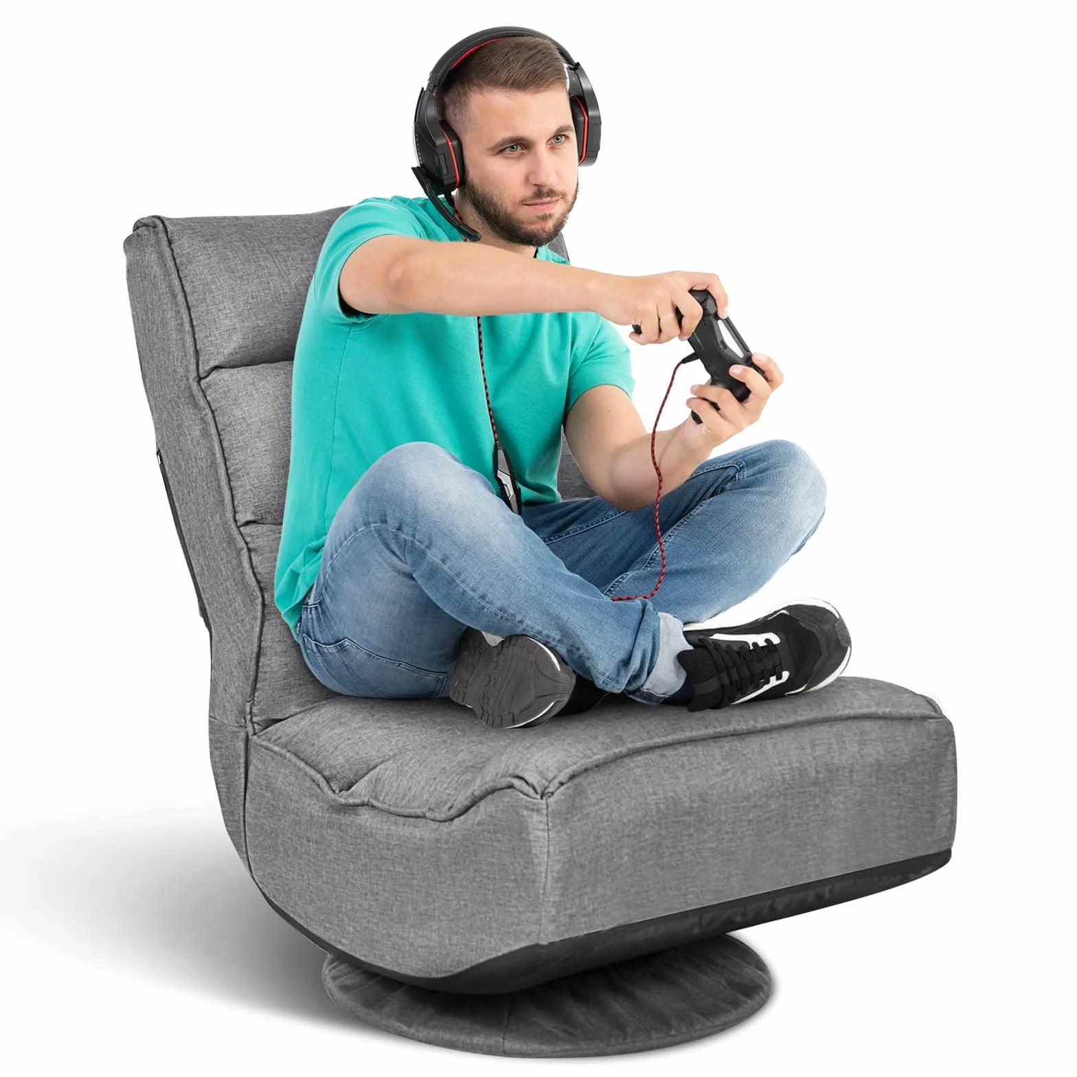 GOPLUS Sillón de Suelo Giratoria 360°, Sofá de Una Plaza Plegable con Respaldo Ajustable, Silla de Juegos, meditación, Soporta hasta 120 kg, para Casa y Oficina (Gris)