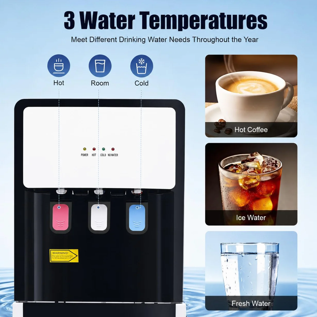 Fuente de agua fría y caliente, dispensador de carga inferior, oficina