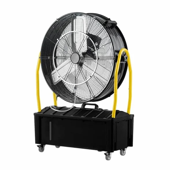Bilake Ventilador Nebulizador Industrial | Depósito Humificador | Reduce la Temperatura | Con Ruedas | Oscilación Ajustables | Industrial, Exterior, Interior, Hogar, Comercio (Ø65cm | 25L | 300W)