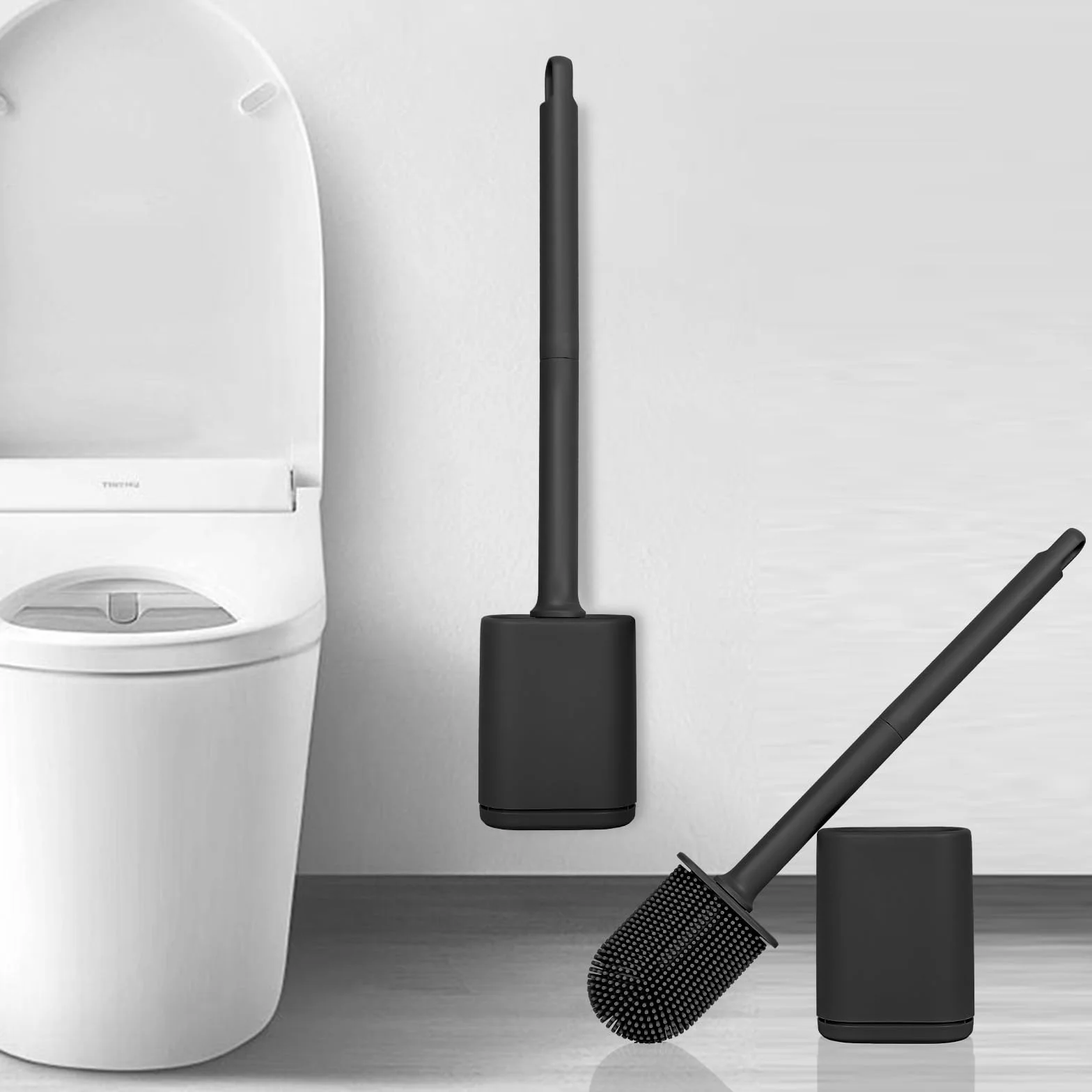 Escobilla Baño Silicona TPR Negro 1 Pieza