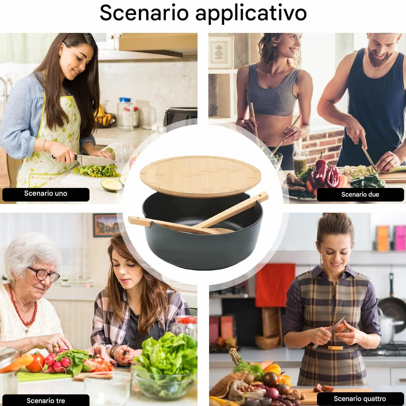 Ensaladera Ensaladeras De Madera Vajilla Cuchara Tenedor | Boles Grandes para Ensaladas y Comer Contenedores Alimentos Snacks Pasta Cereales Fideos Preparación Comidas Almuerzo Cena