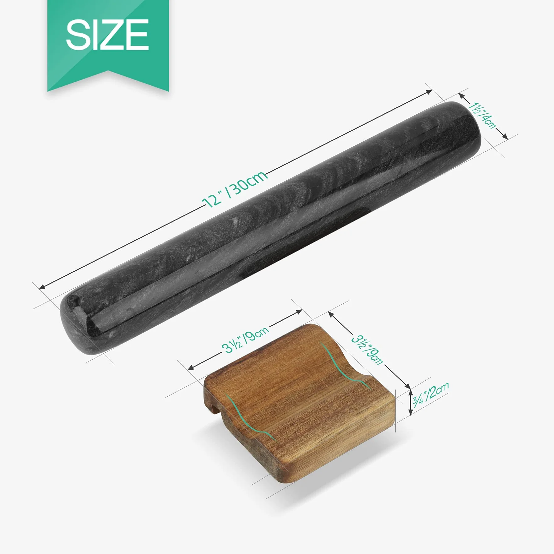 ComSaf Rodillo antiadherente negro, rodillo de mármol como accesorio para hornear estable y duradero para fondant, pizza, pasteles, masa de pasta y masa quebrada
