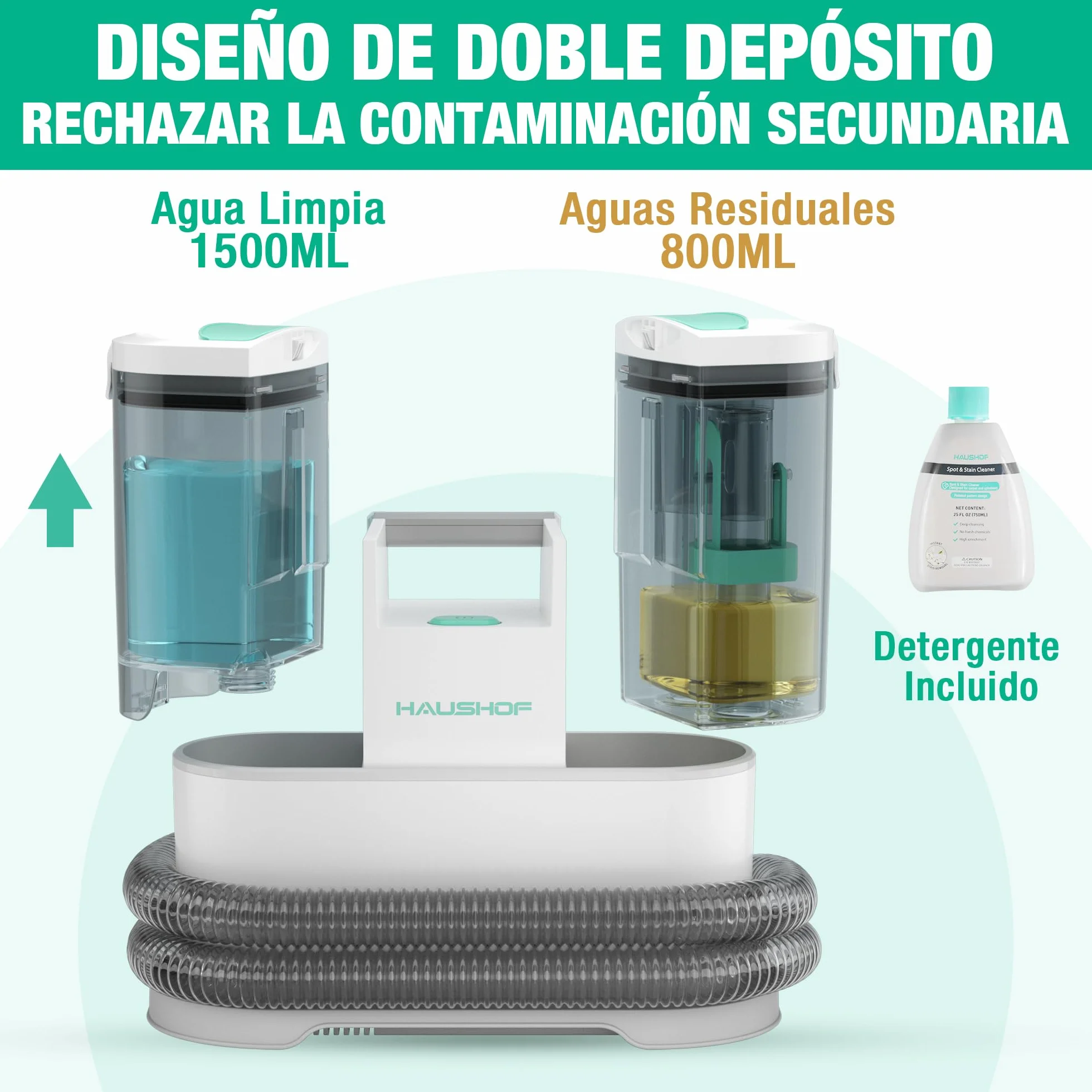 HAUSHOF StainZapper Pro Aspiradora de Agua Tapiceria, 450W Limpiador de Manchas, Limpia Tapicerias con Detergente y Cepillo, Limpiador de Tapicerias para Alfombras, Sofás