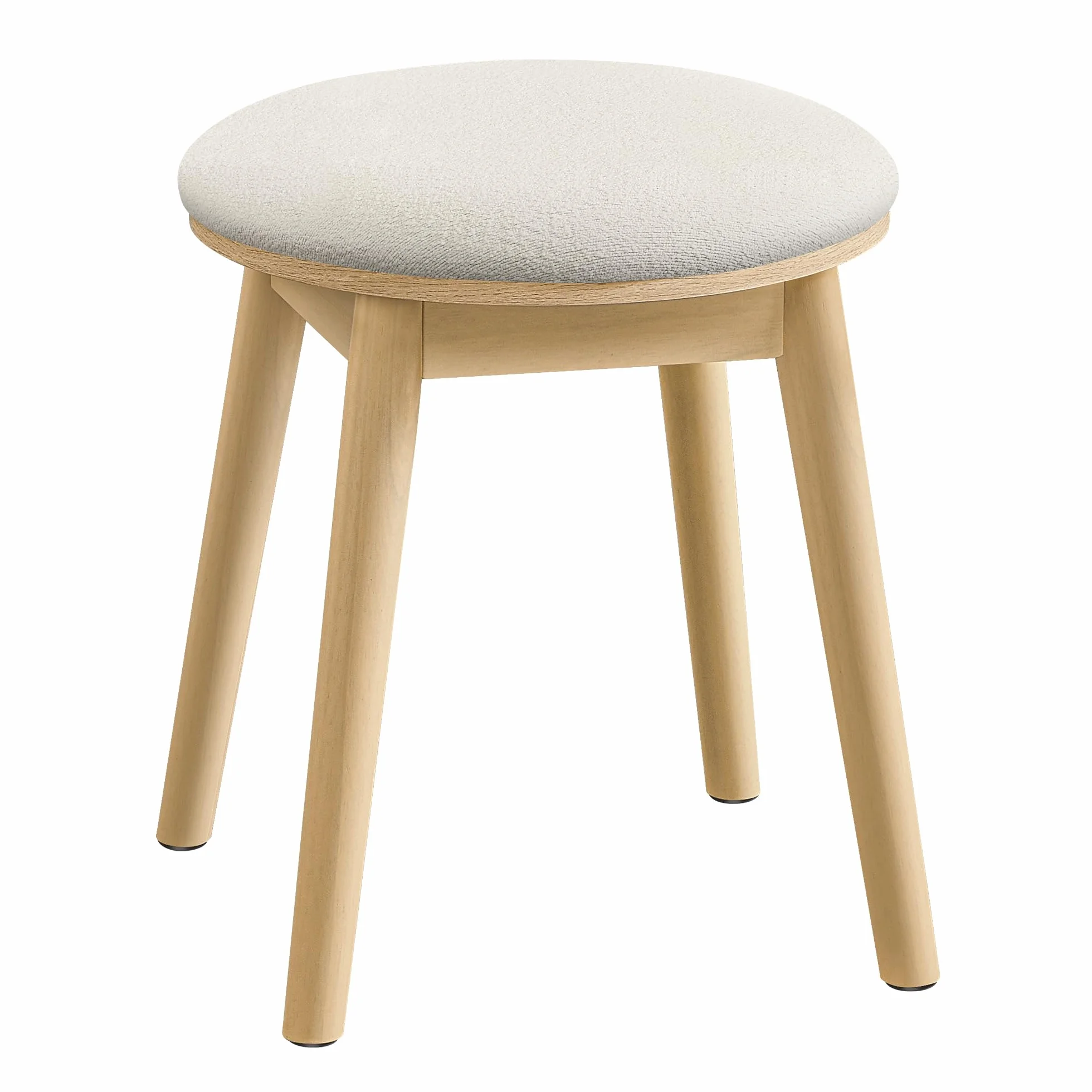 SONGMICS HOME BOHOVEN Colección - Taburete de Tocador, Taburete Tapizado con Patas de Madera Maciza, Reposapiés Redondo, Almohadillas Pies, Estilo Bohemio, para Dormitorio, Blanco Crema y Beige Roble