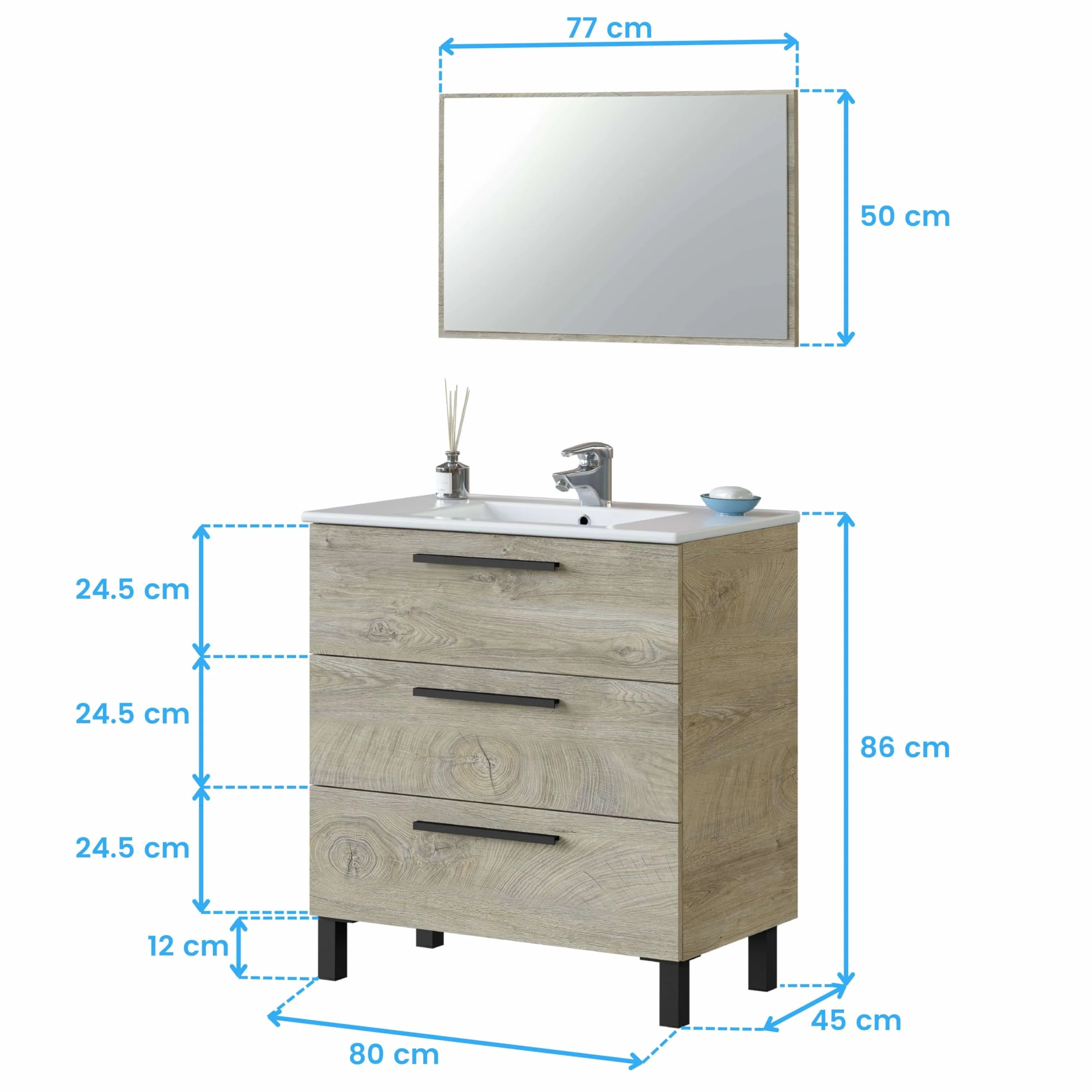 Miroytengo Pack Baño Completo Roble Alaska con Espejo y Lavabo Cerámico
