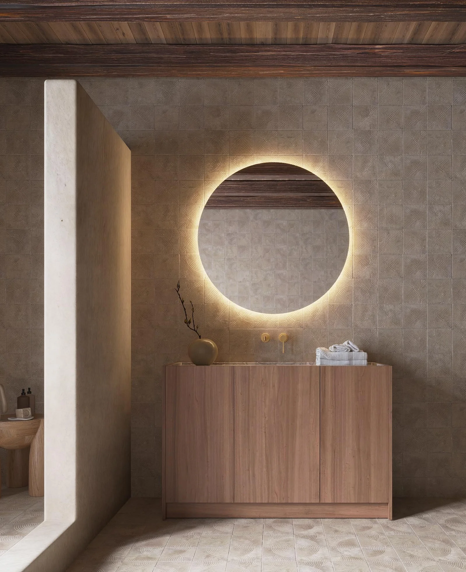 Mice - Espejo Redondo de Pared con Iluminación LED luz cálida (3.000k), Retroiluminado - Espejos de Dormitorio, Maquillaje, Baño, Vestidor con Luz Led Ø 80 cm