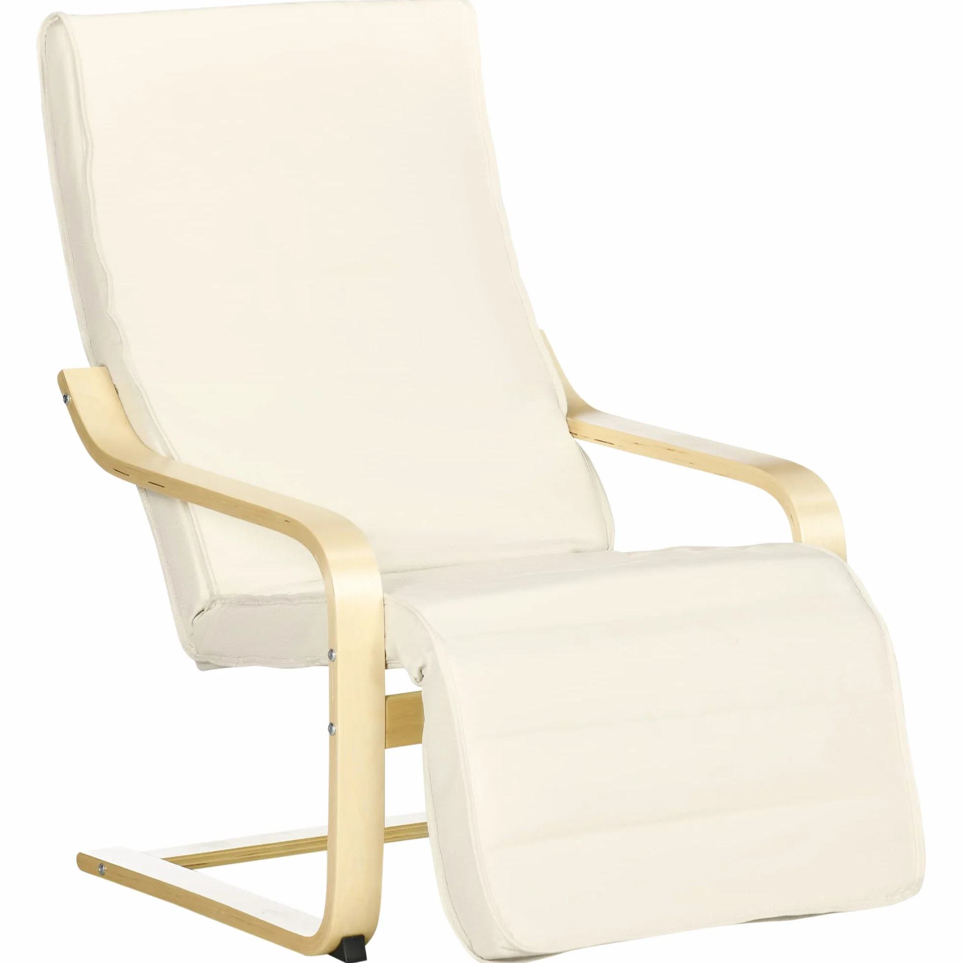 HOMCOM Sillón de Salón con Reposapiés Ajustable, Butaca de Salón Tapizada en Lino Sintético con Marco de Madera, Sillón de Relax para Dormitorio, Oficina, Estudio, 66,5x94x100 cm, Crema