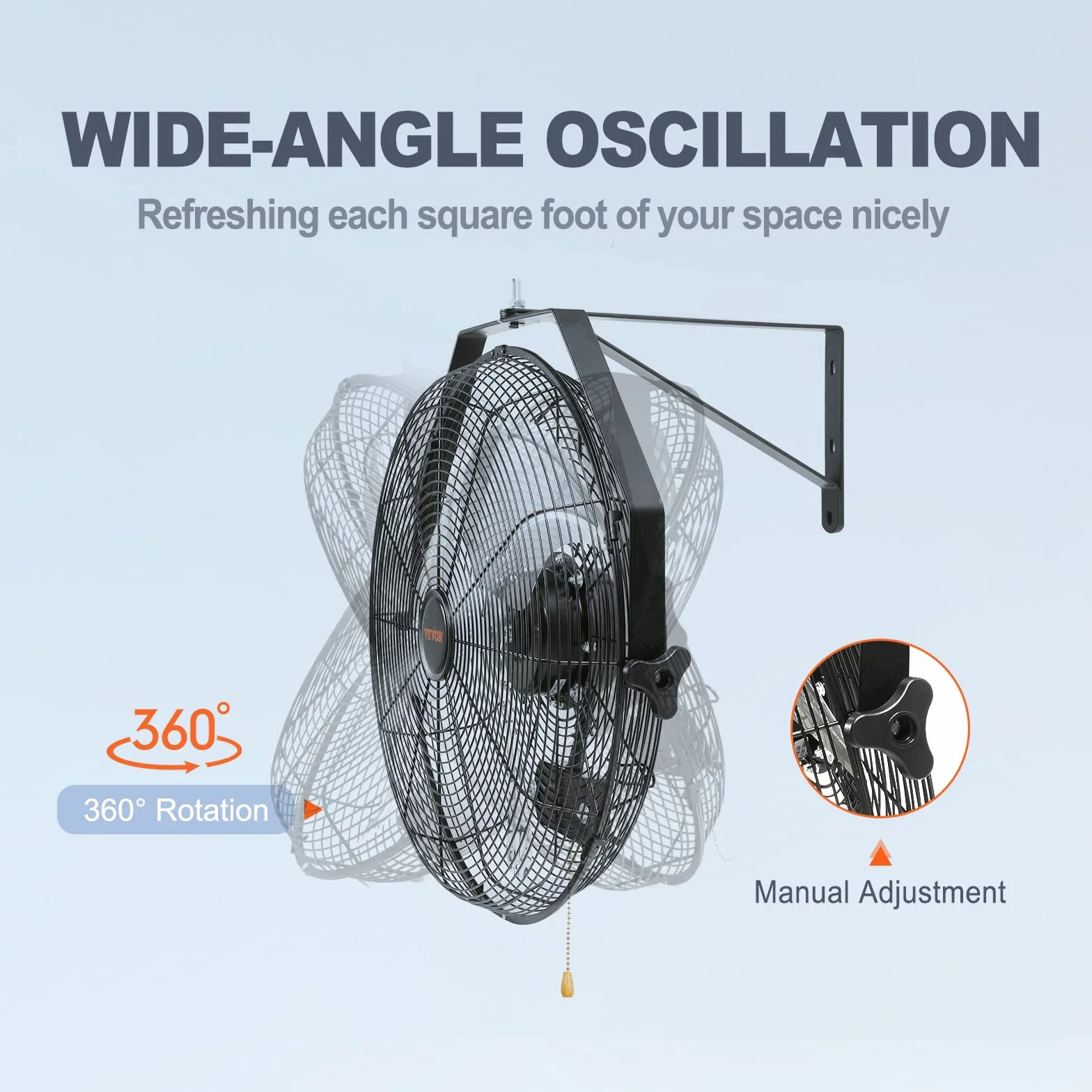 VEVOR Ventilador de Montaje en Pared, 44,6 cm, 3 Velocidades de Alta Velocidad Máx. 4150 CFM, Ventilador de Pared Industrial Oscilante Impermeable, Comercial o Residencial para Almacén, Patio, Negro