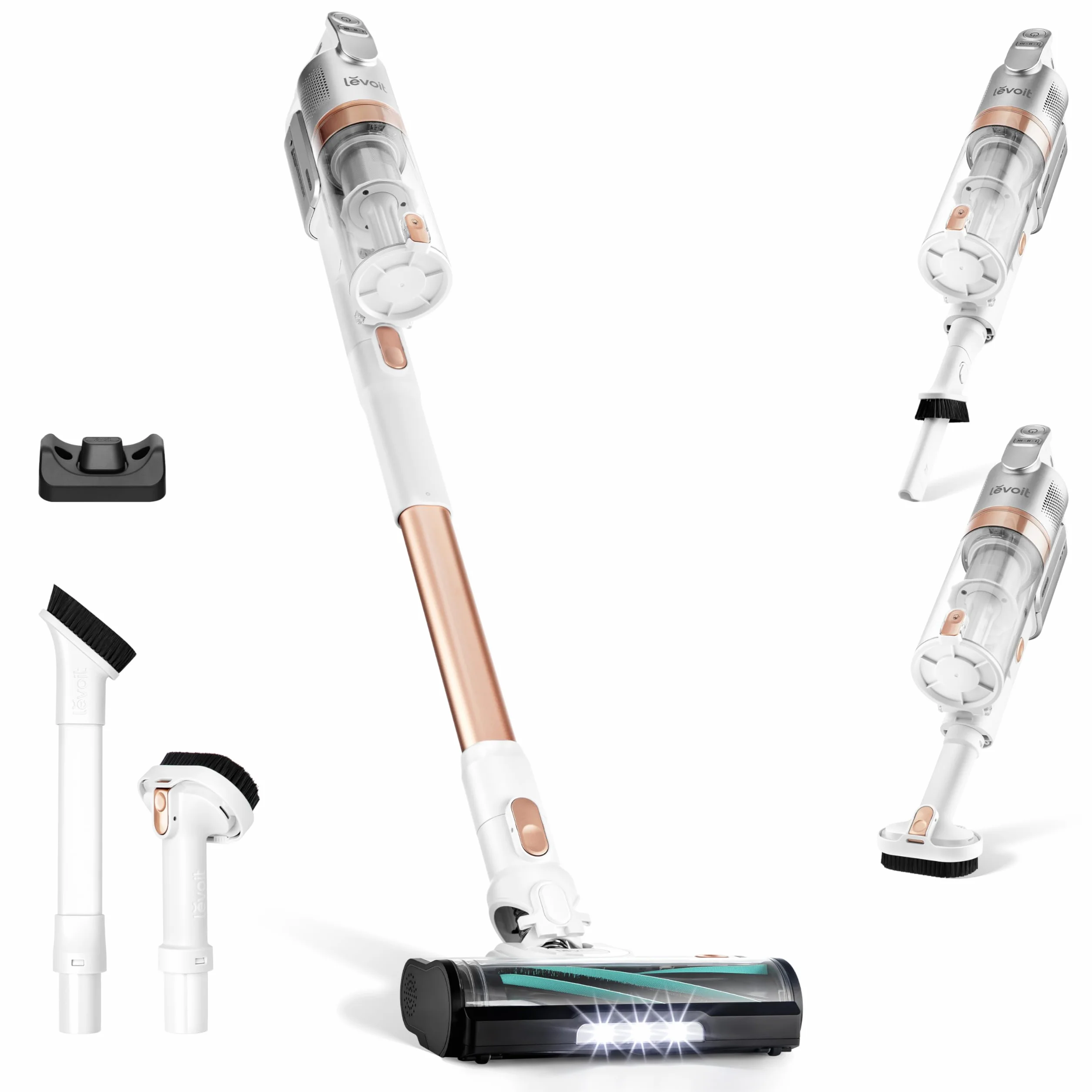 LEVOIT Aspiradora sin Cable, 4 en 1 Aspirador Escoba con Tecnología Antienredos, 3 Modos y hasta 50Min, 99,9% de Filtración, Ligero y Luz LED, Potente para Pelo de Mascotas, Polvo, Suelos Duros