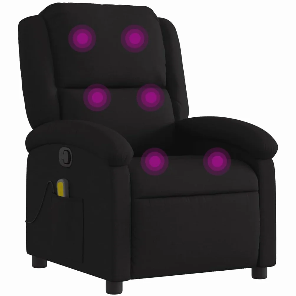 vidaXL Sillón Reclinable de Masaje, Silla con Respaldo Reposabrazos, Sillón de Televisión Relax Descanso, Asiento para Salón Hogar, Tela Negro