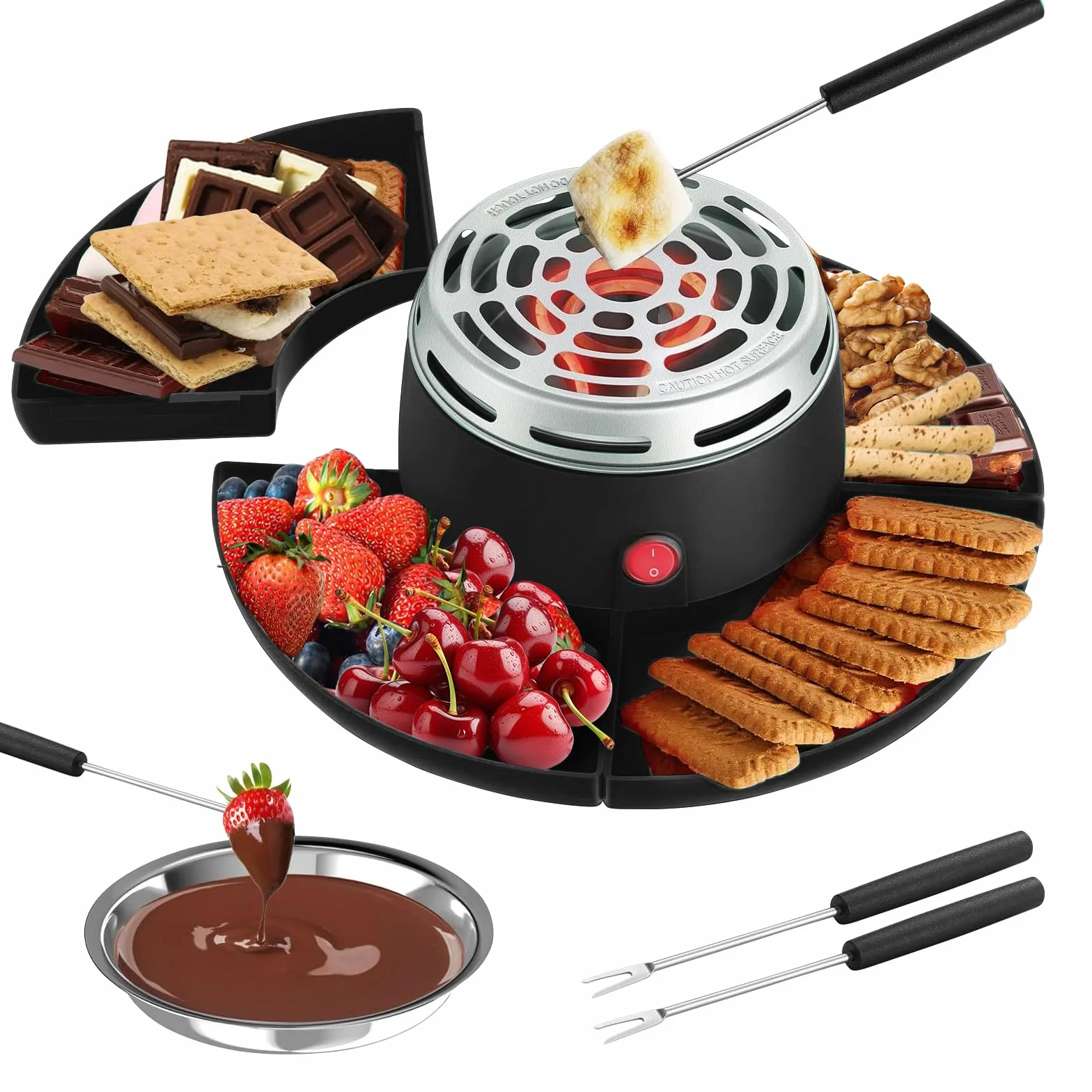S'Mores Juego de fondue de chocolate 2 en 1 tostador eléctrico de malvavisco 280 W control de temperatura
