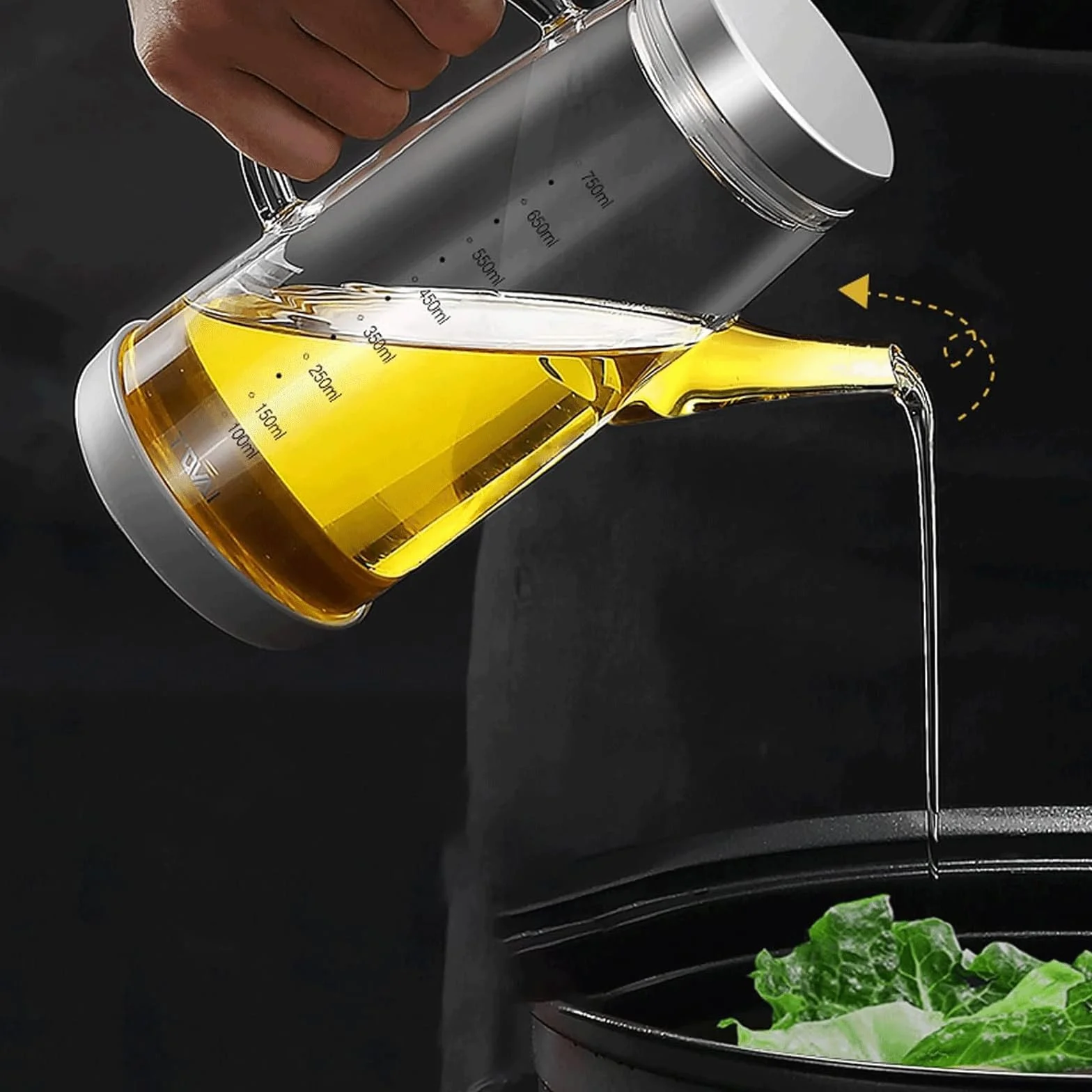 KRILLIQ Lata de Aceite Botella de Aceite Comestible de Vidrio Resistente al Calor, Botella de Salsa de Soja con Apertura en ángulo, recipientes para condimentos para condimento