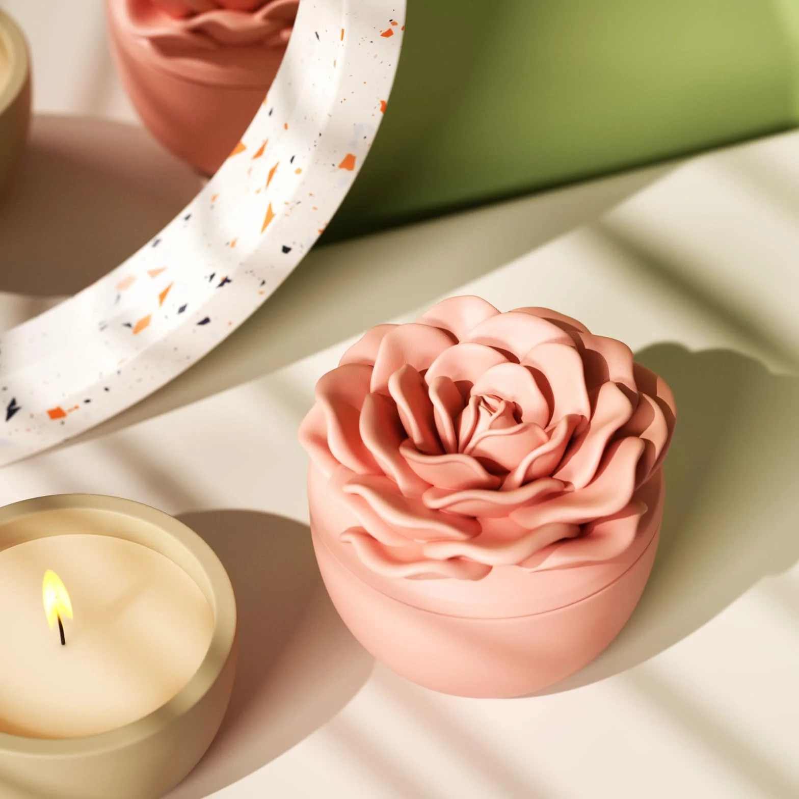 BOOWAN NICOLE Tarros para velas con tapa de flor de rosa y moldes de silicona de 70 ml para rellenar velas Jesmonite, candelabro de yeso para hacer velas artesanía (SH1074+LZ0698)