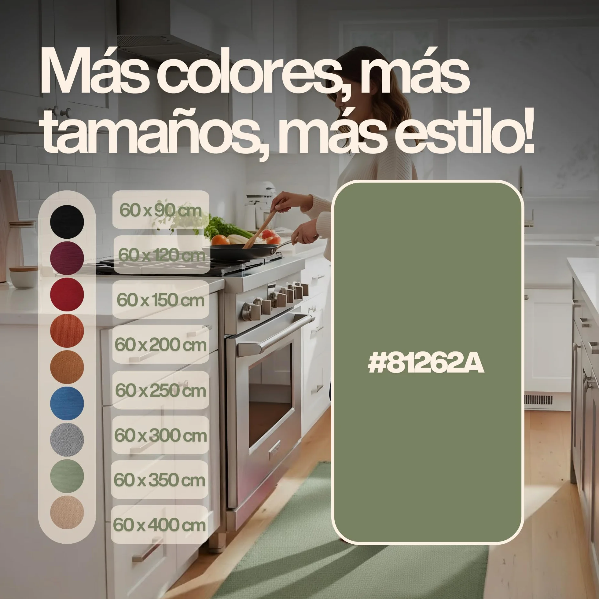 LUSA MIX Alfombra Cocina Lavable y Alfombra Pasillo Larga, Alfombras Rectangulares de Algodón con Flecos, Estilo Rústico y Moderno, Decorativa y Práctica para Hogar, Salón y Entrada, 60x250 cm, Verde