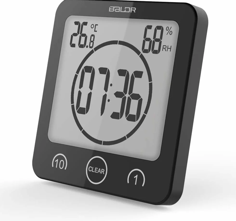 LCD Digital Ducha Reloj Impermeable Temporizador Temperatura Humedad Pared Cocina (Negra)