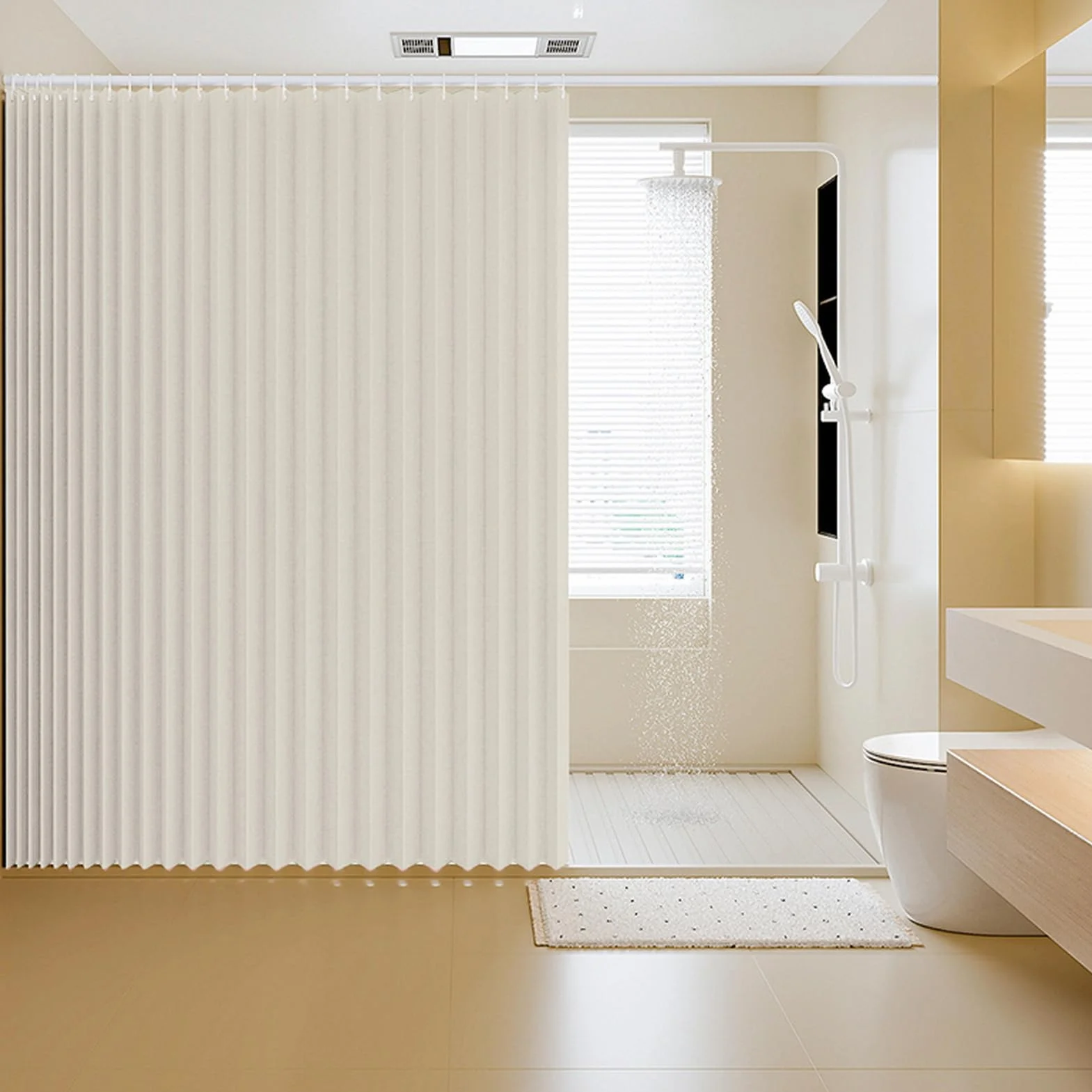 Cortina de ducha plegable magnética impermeable con ganchos, cortina de baño de poliéster a prueba de salpicaduras, diseño elegante, 180 x 200 cm, fácil instalación
