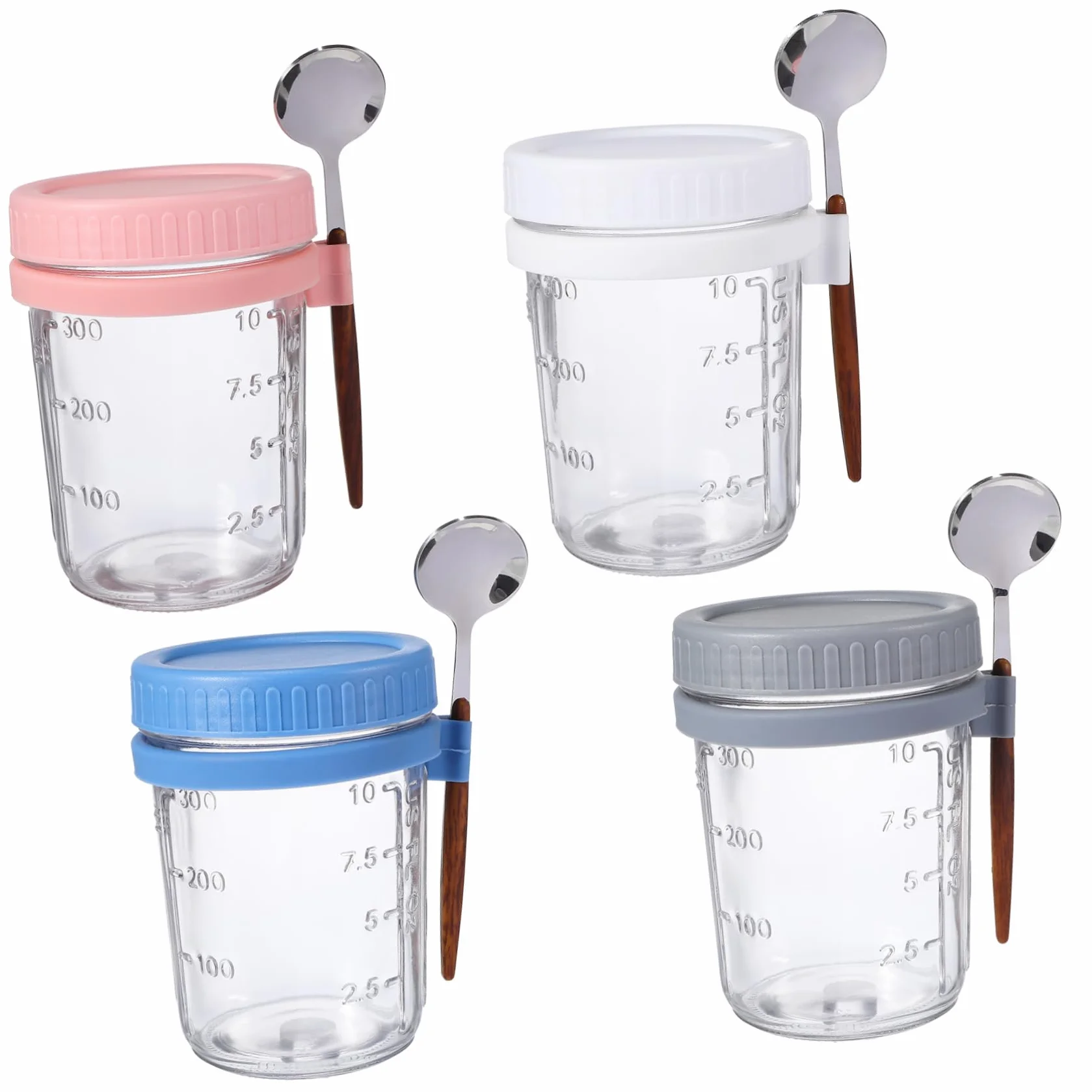 IMIKEYA Frascos de Vidrio Herméticos 400ml con Tapa y Cuchara, 4 Unidades | Boca Grande, Silicona Incluida, Cocina y Dormitorio, Prevención de Impurezas, Cierre a Prueba de Fugas